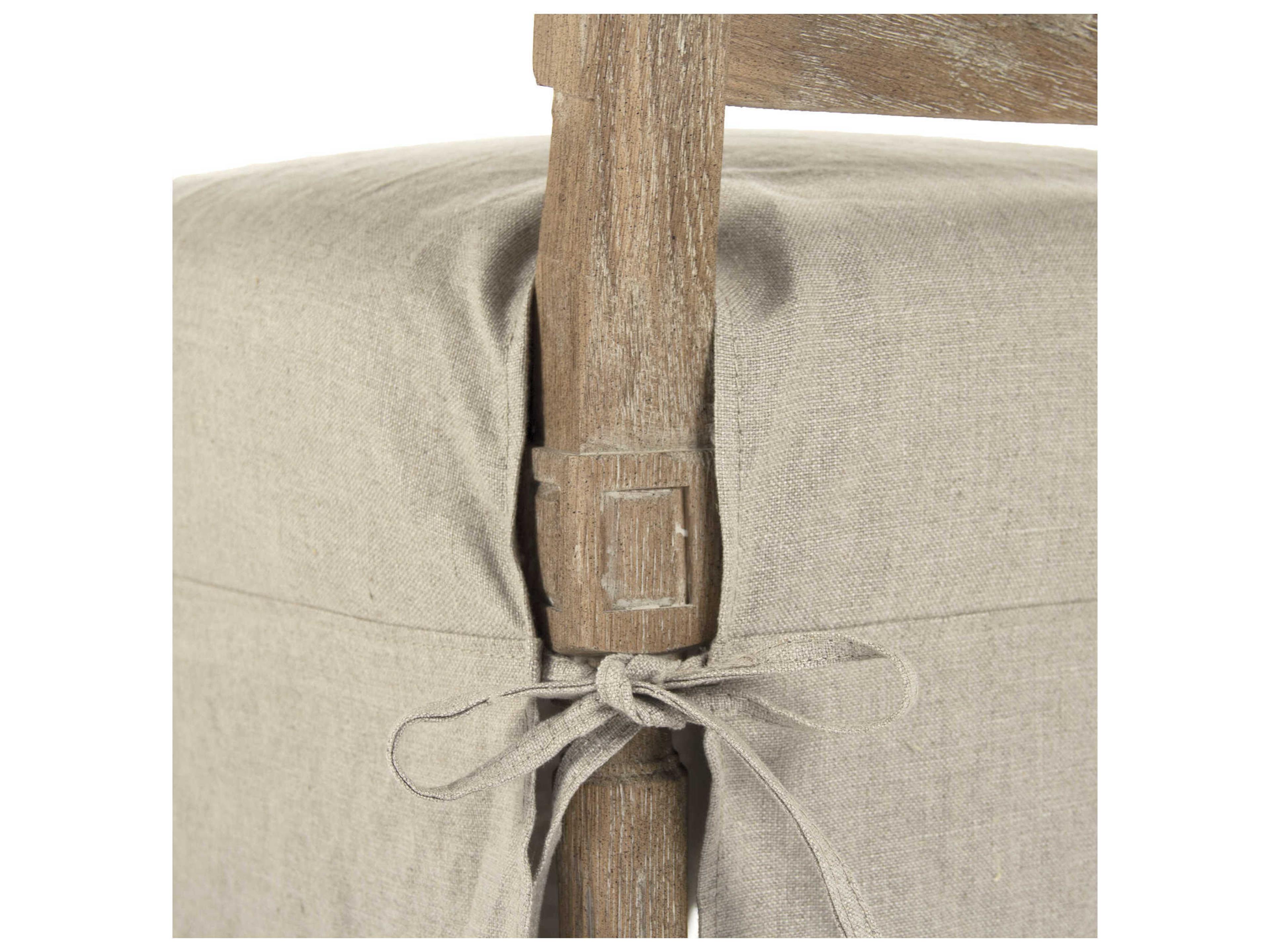 Zentique Oak Wood Beige Upholstered Side Dining Chair