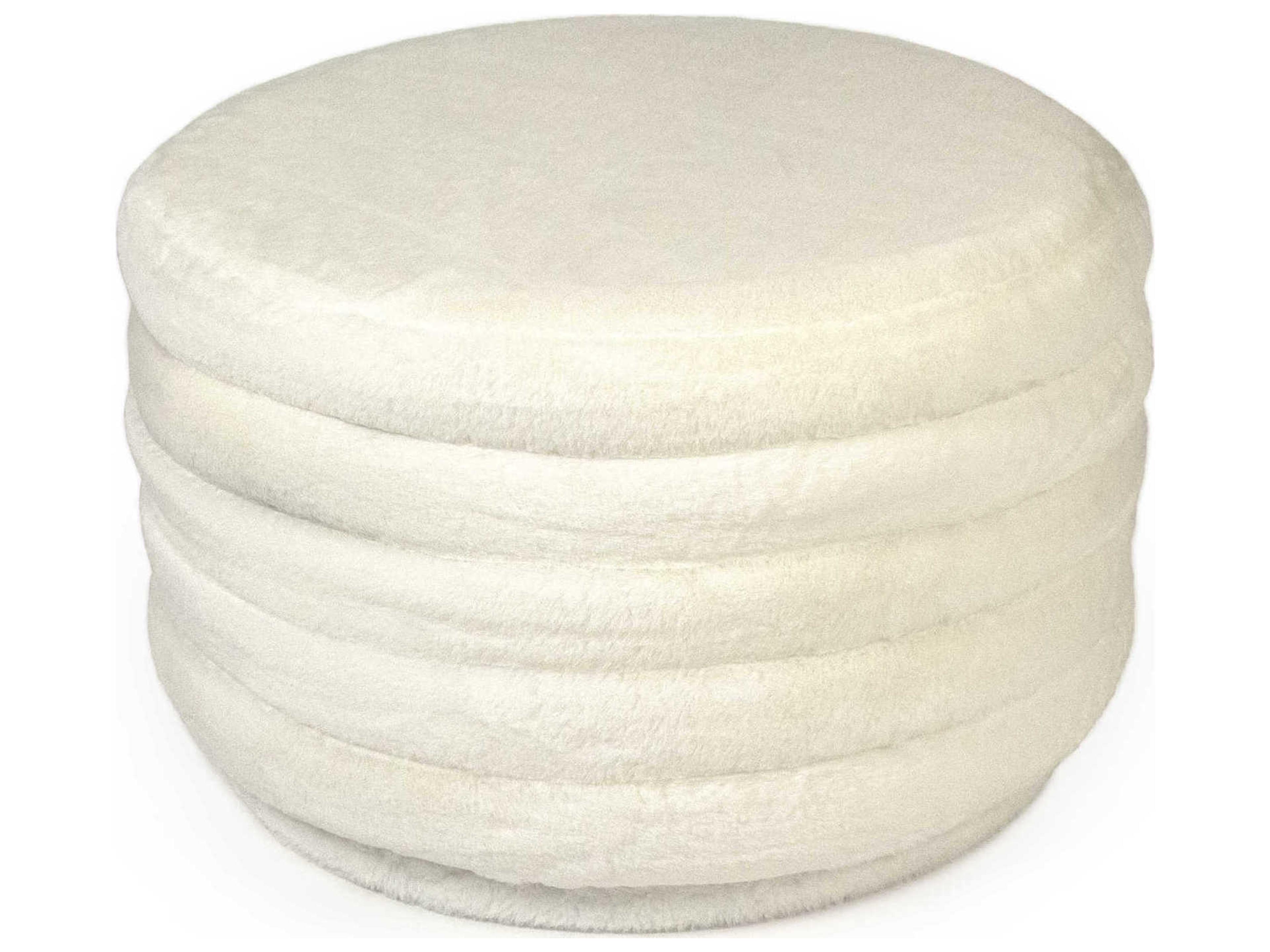 Zentique White Faux Fur Velvet Upholstered Ottoman