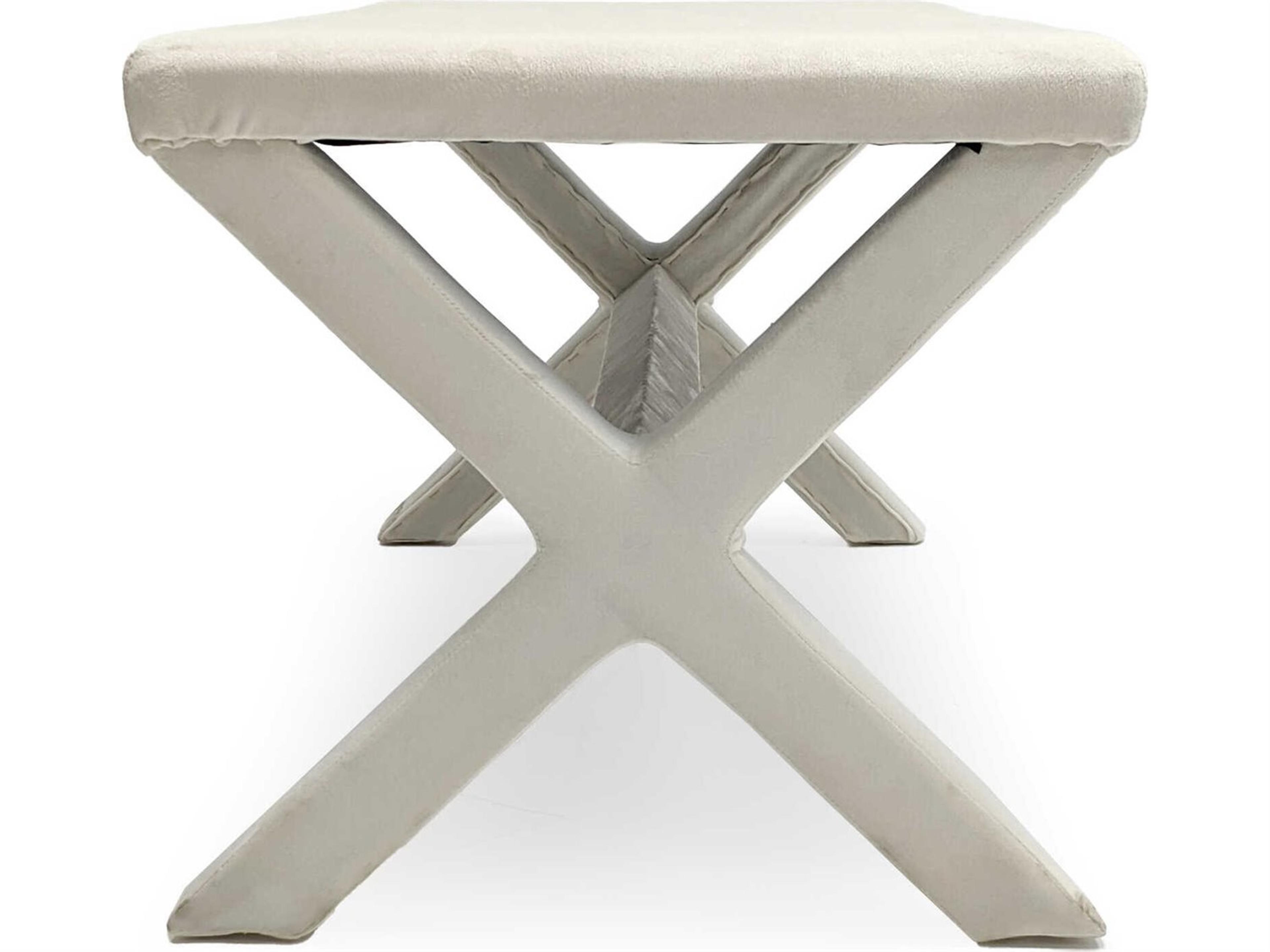 Zentique White Velvet Upholstered Accent Bench