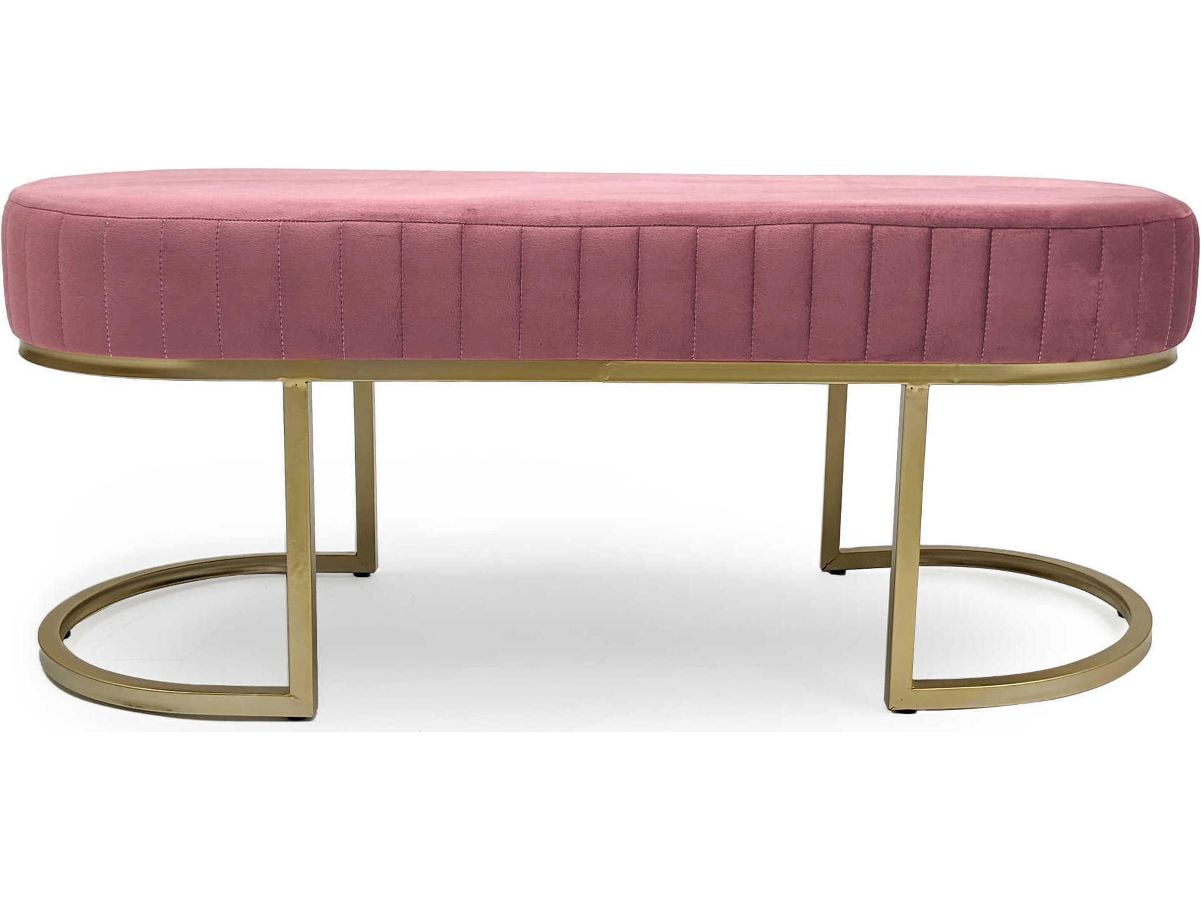 Mauve Rose Velvet Pink Upholstered Accent Bench