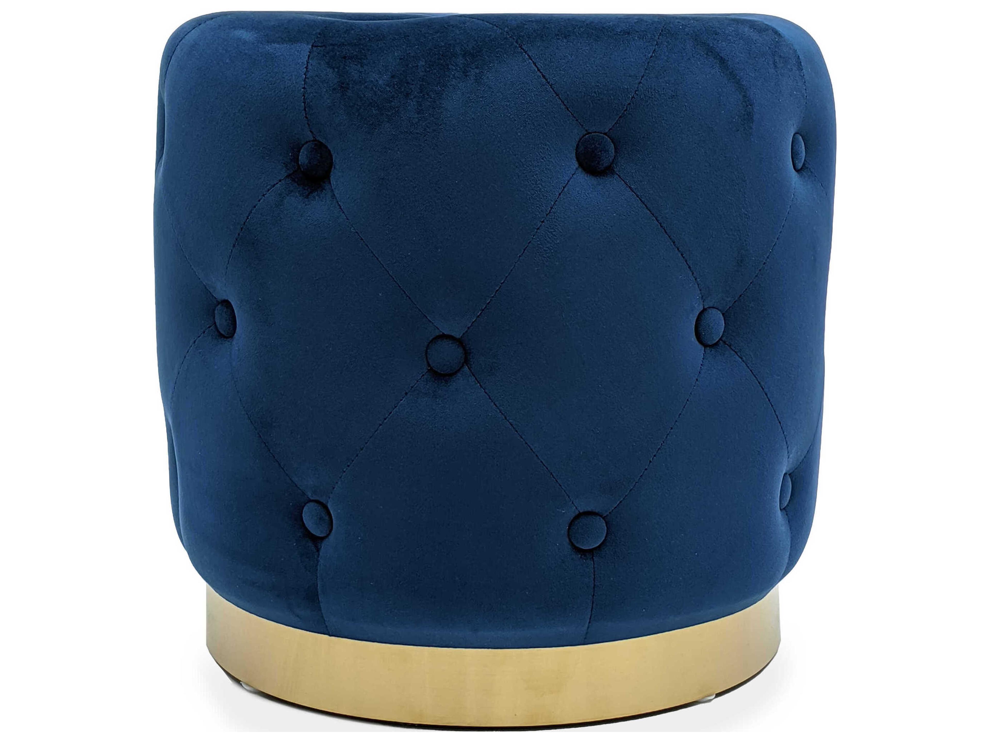 Blue Velvet Upholstered Accent Stool