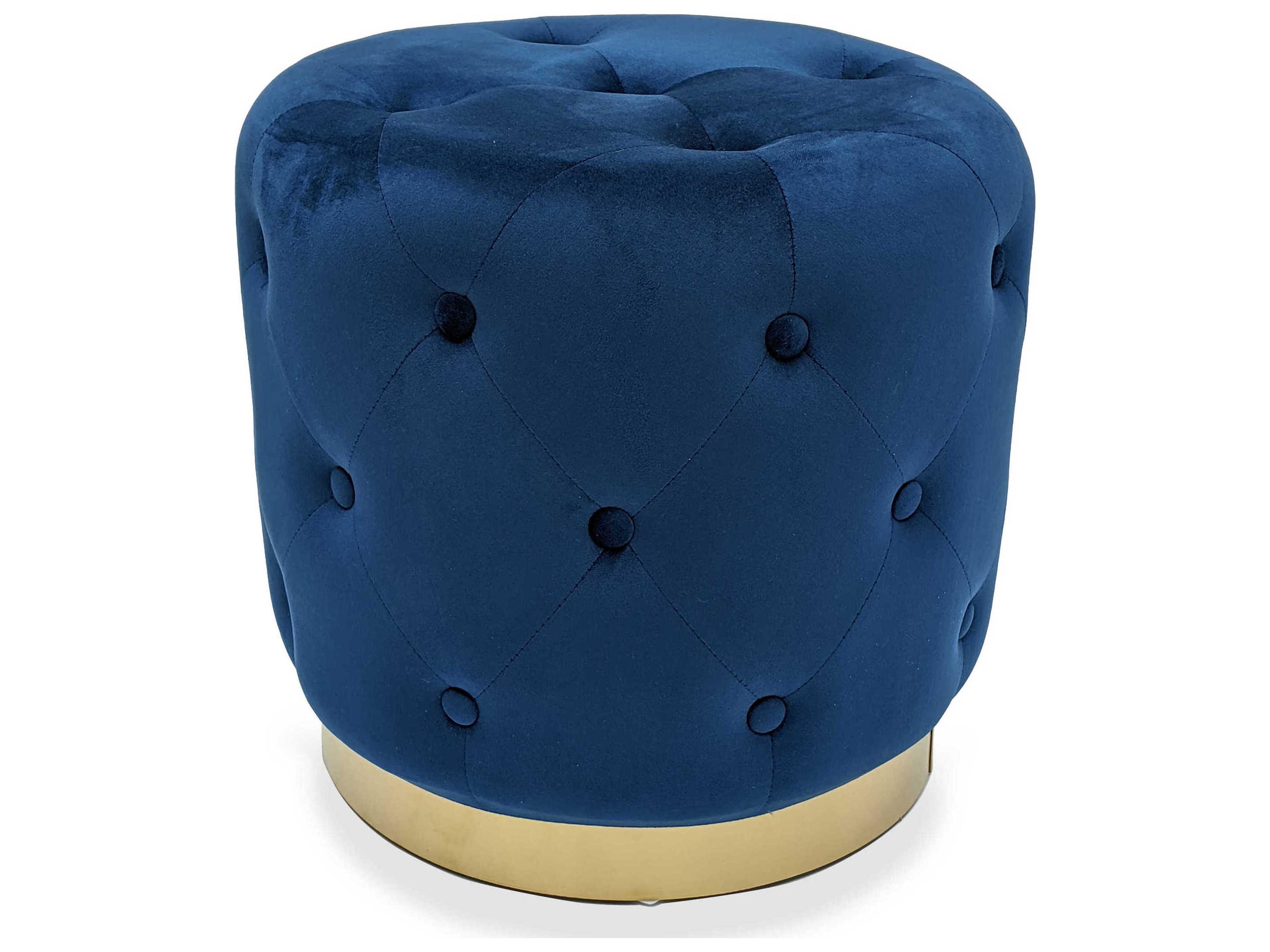 Zentique Blue Velvet Upholstered Accent Stool