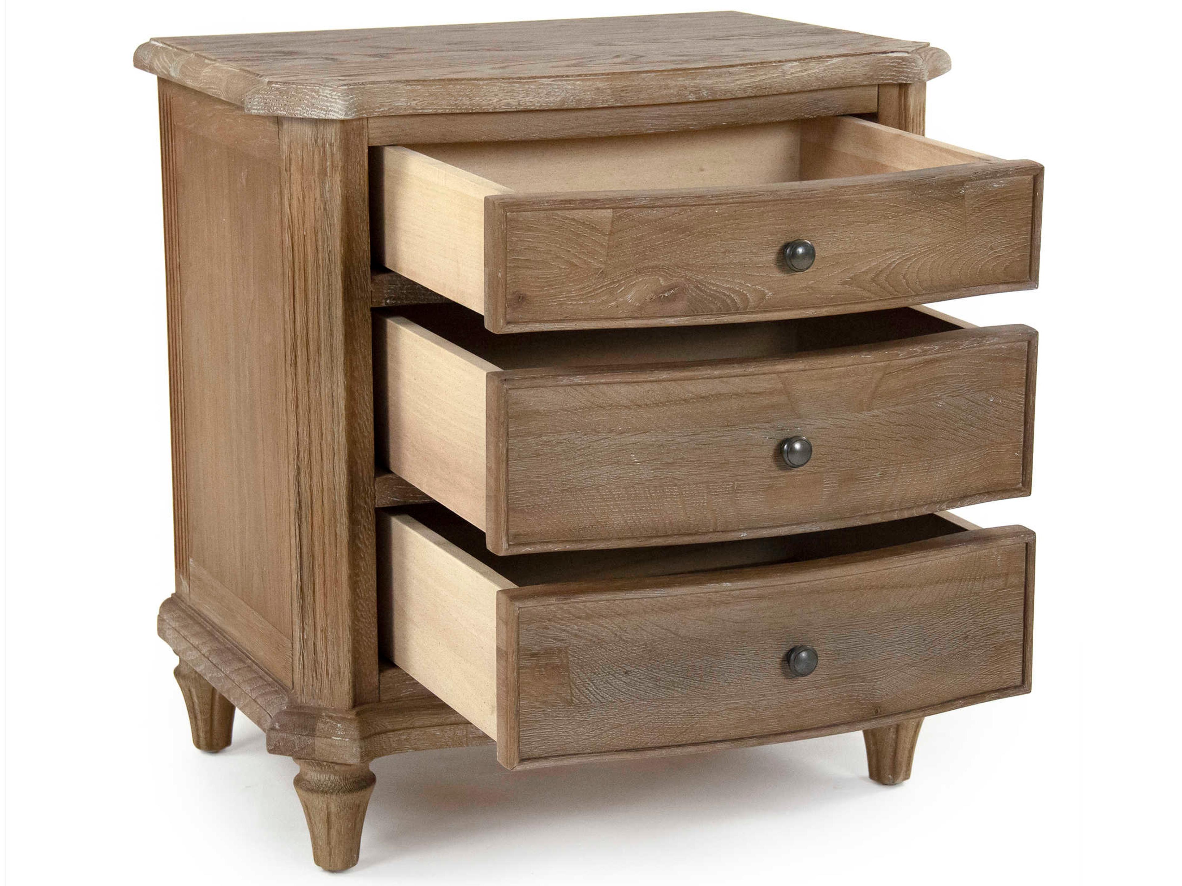 Zentique Edmund 3-Drawers Oak Wood Nightstand
