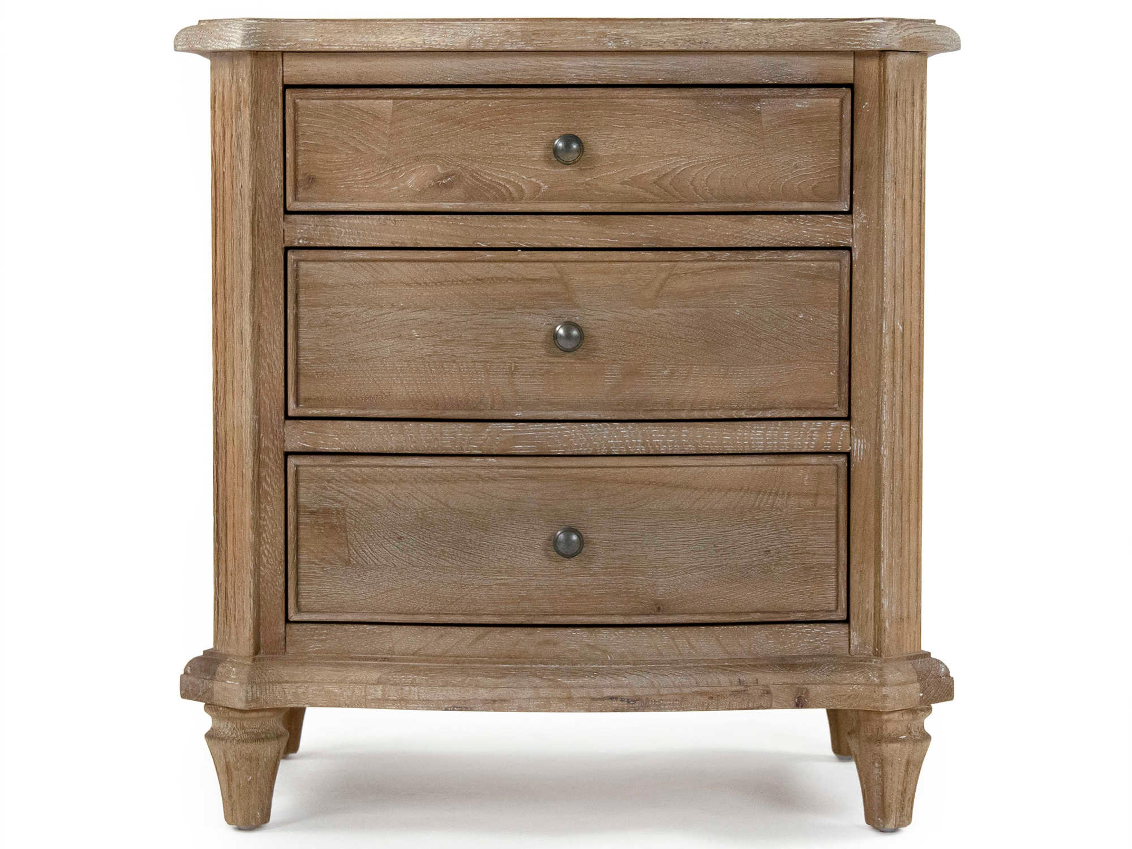 Zentique Edmund 3-Drawers Oak Wood Nightstand