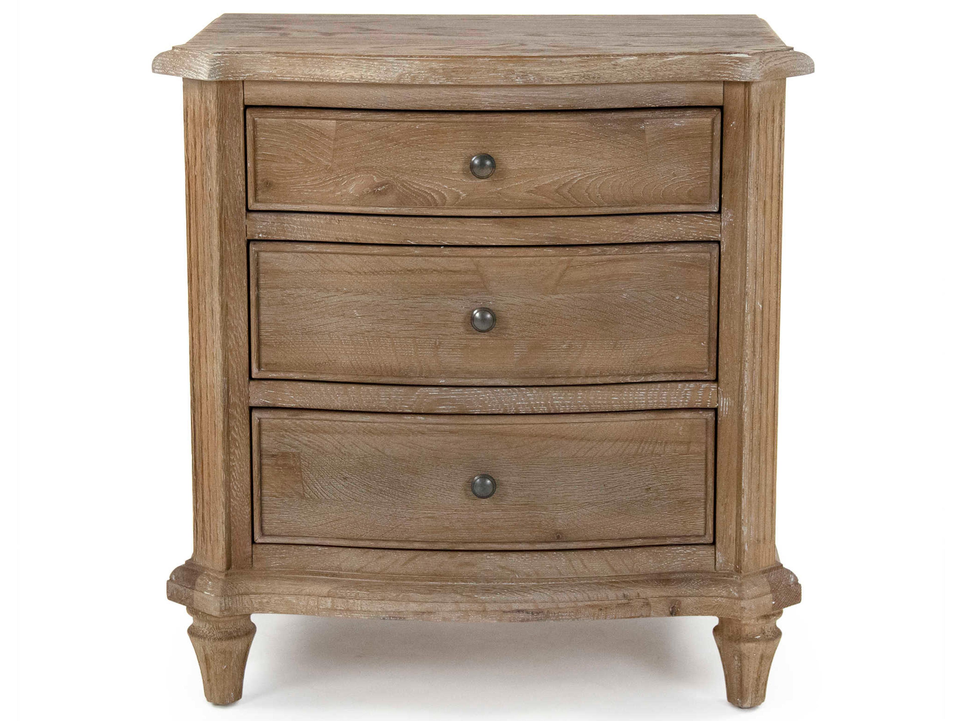 Zentique Edmund 3-Drawers Oak Wood Nightstand