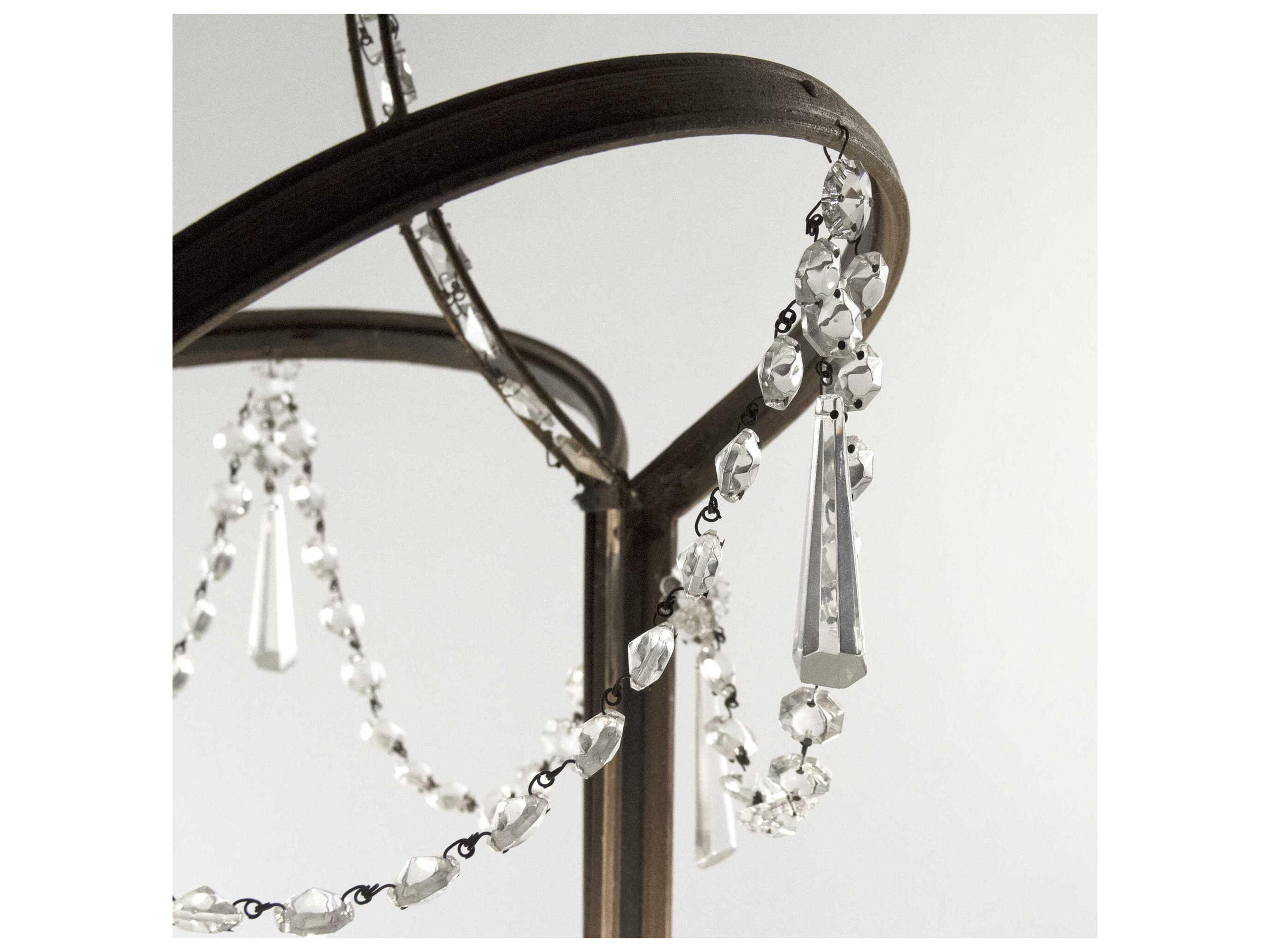 Zentique Garland 6-Light Weathered Elm Gold Crystal Drum Chandelier