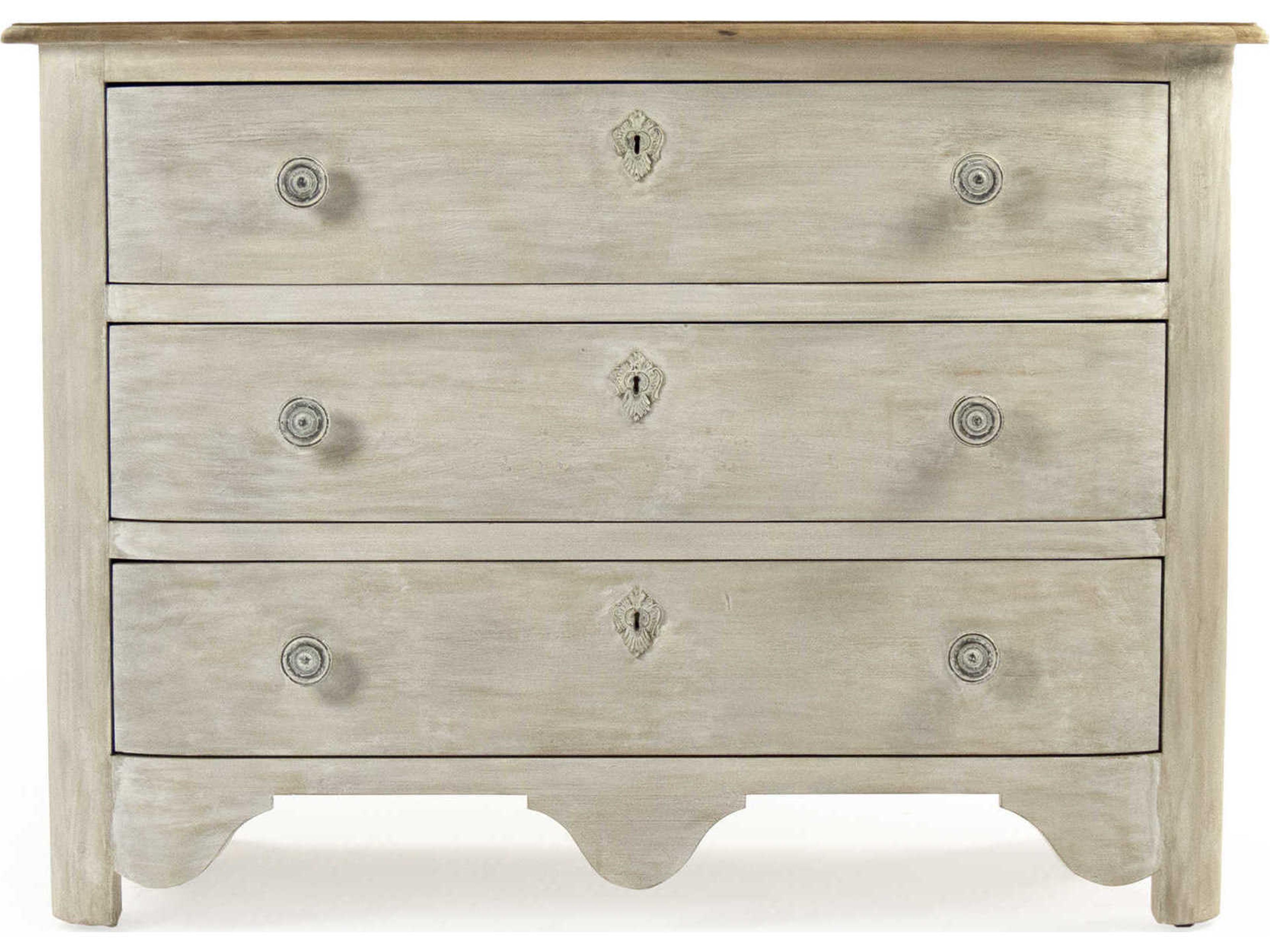 Zentique 3-Drawers Beige Pine Wood Dresser