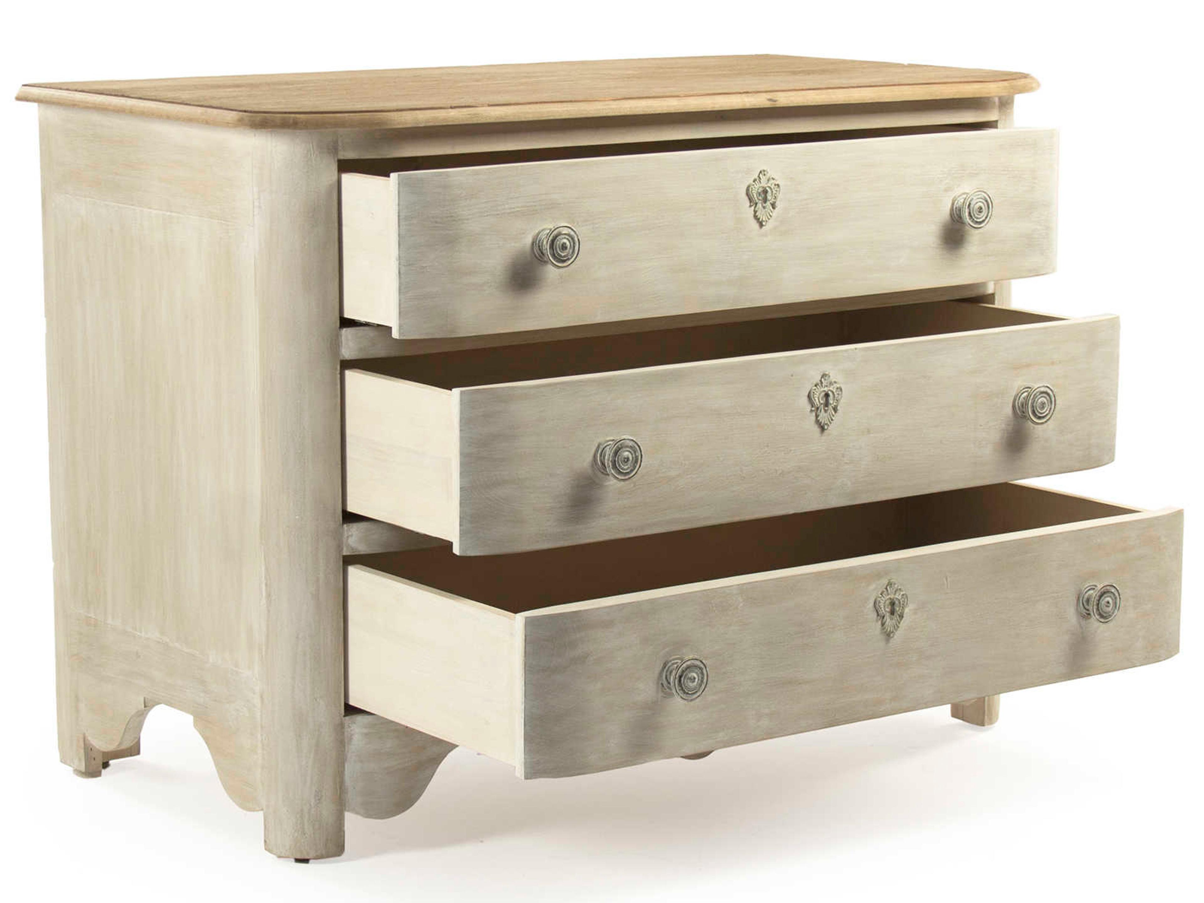 Zentique 3-Drawers Beige Pine Wood Dresser