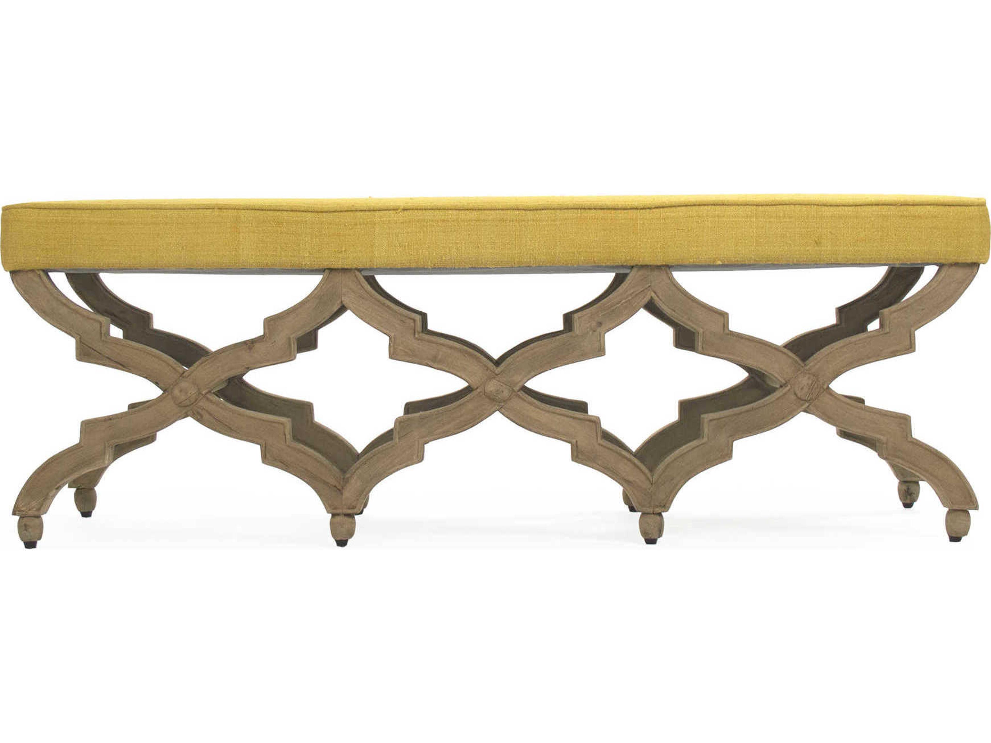 Zentique Natural Yellow Raw Silk Upholstered Accent Bench
