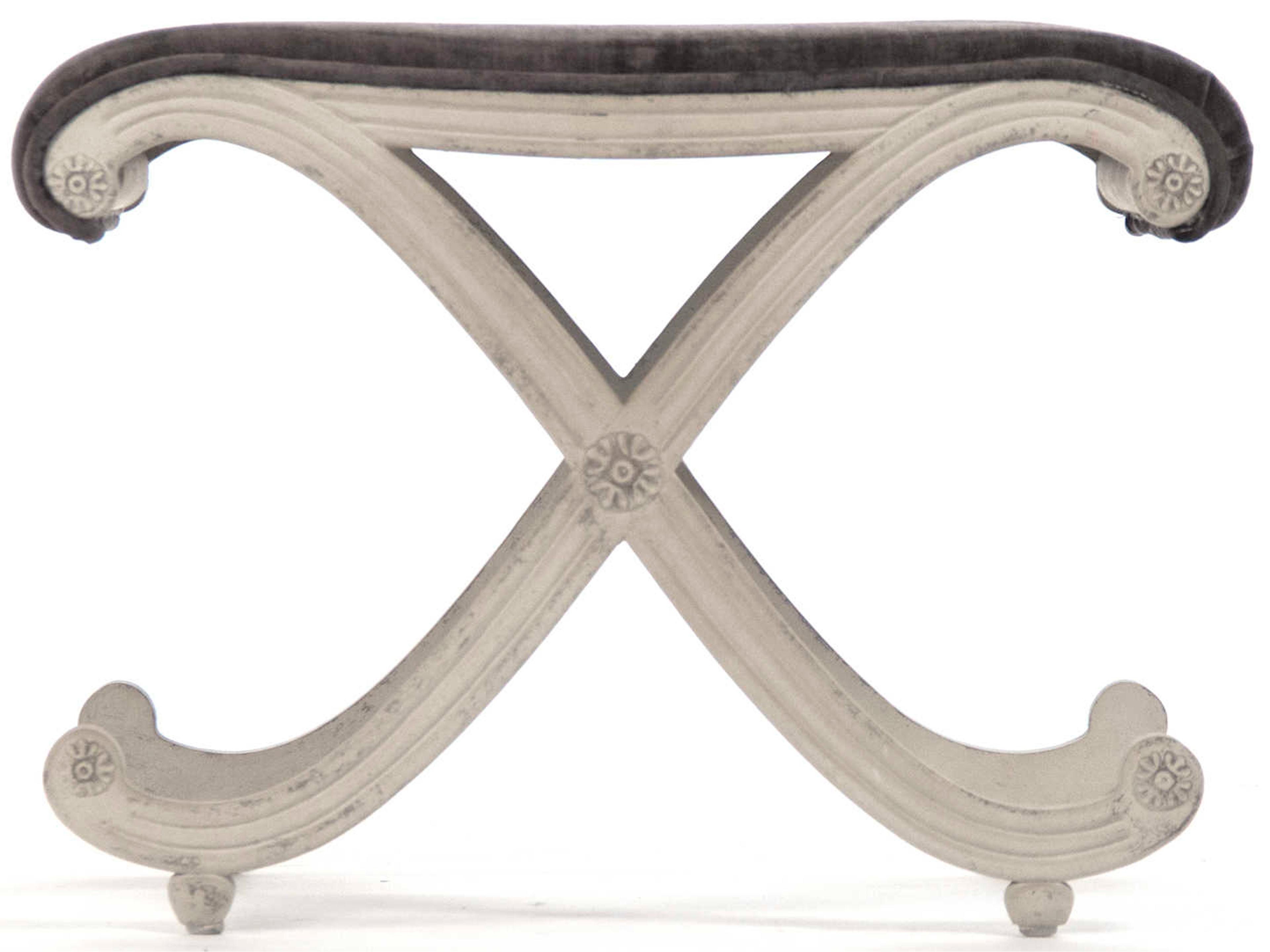 Zentique Grey Velvet Upholstered Gray Accent Stool