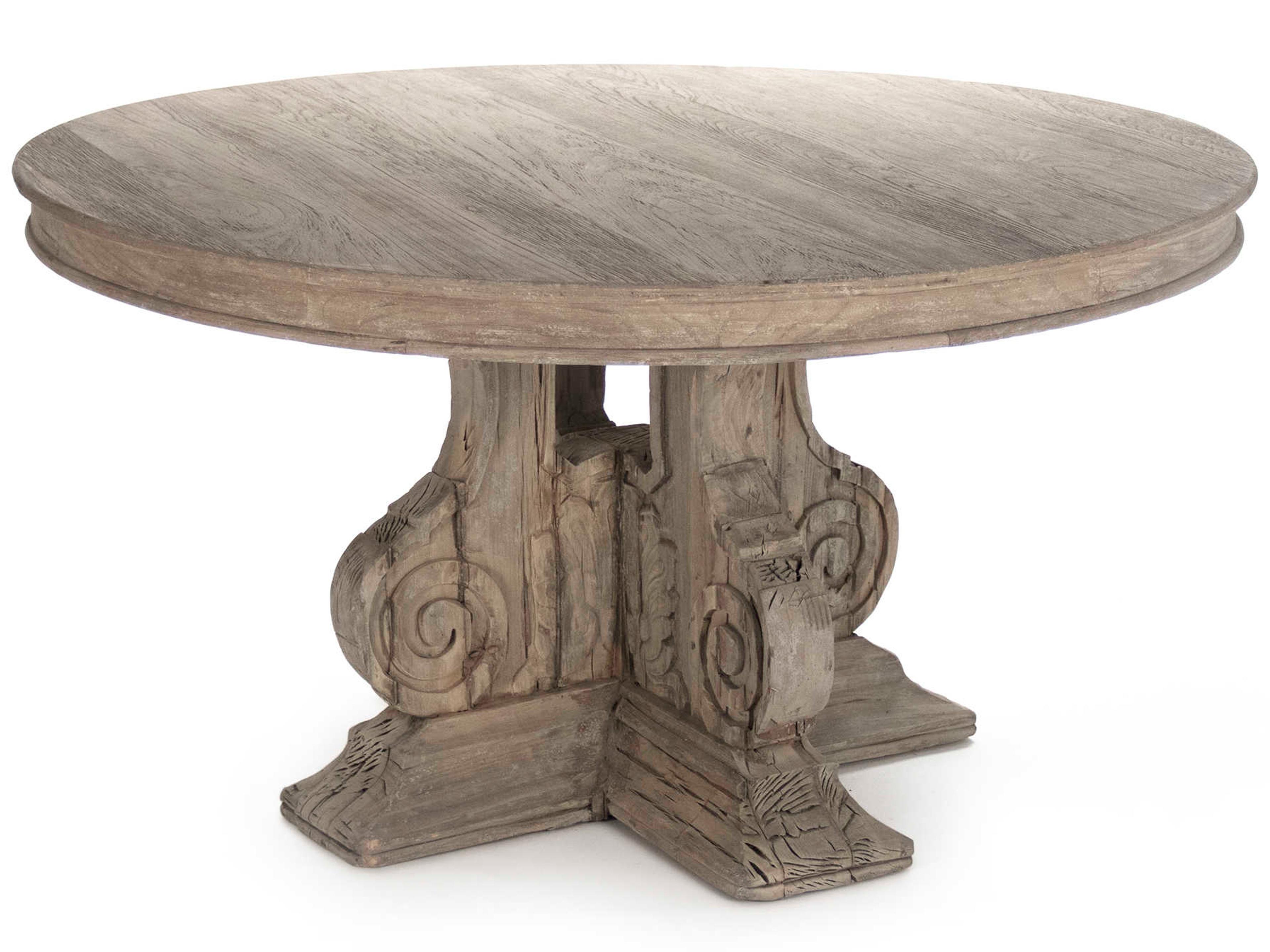 Round Wood Weathered Dining Table