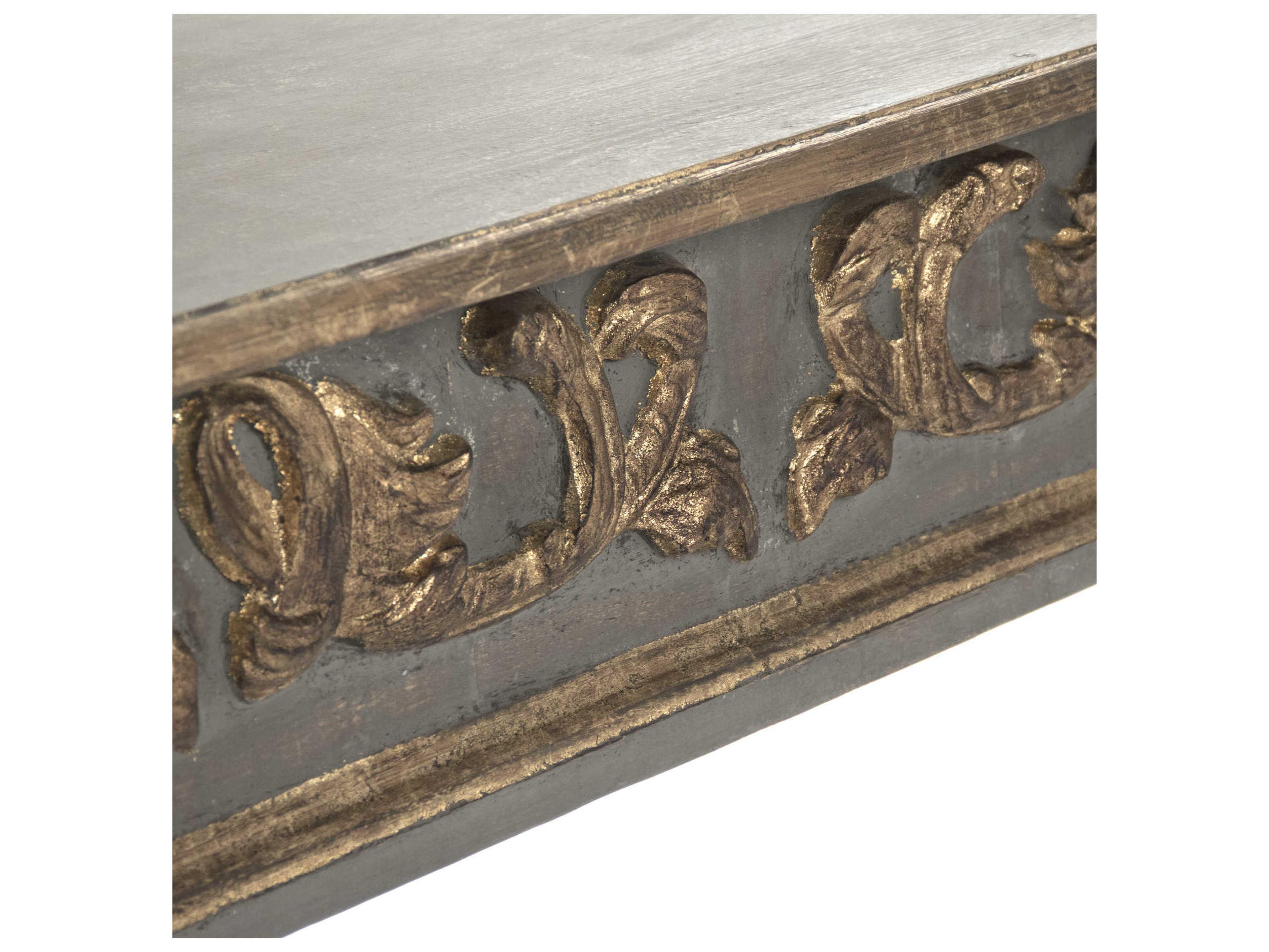 Zentique Demilune Wood Olive Grey Gold Leaf Details Console Table
