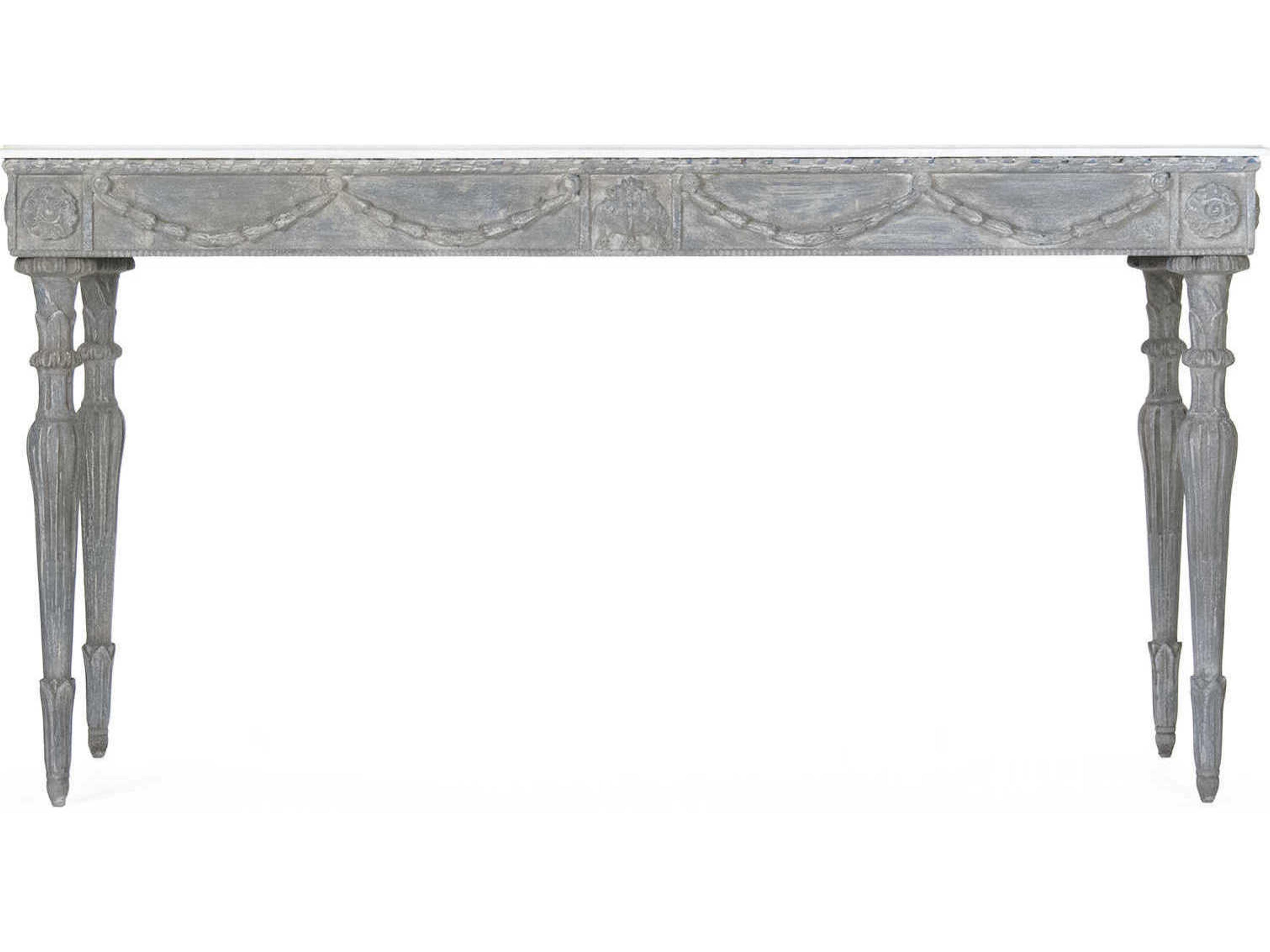 Zentique Rectangular Wood White Distressed Blue Grey Console Table