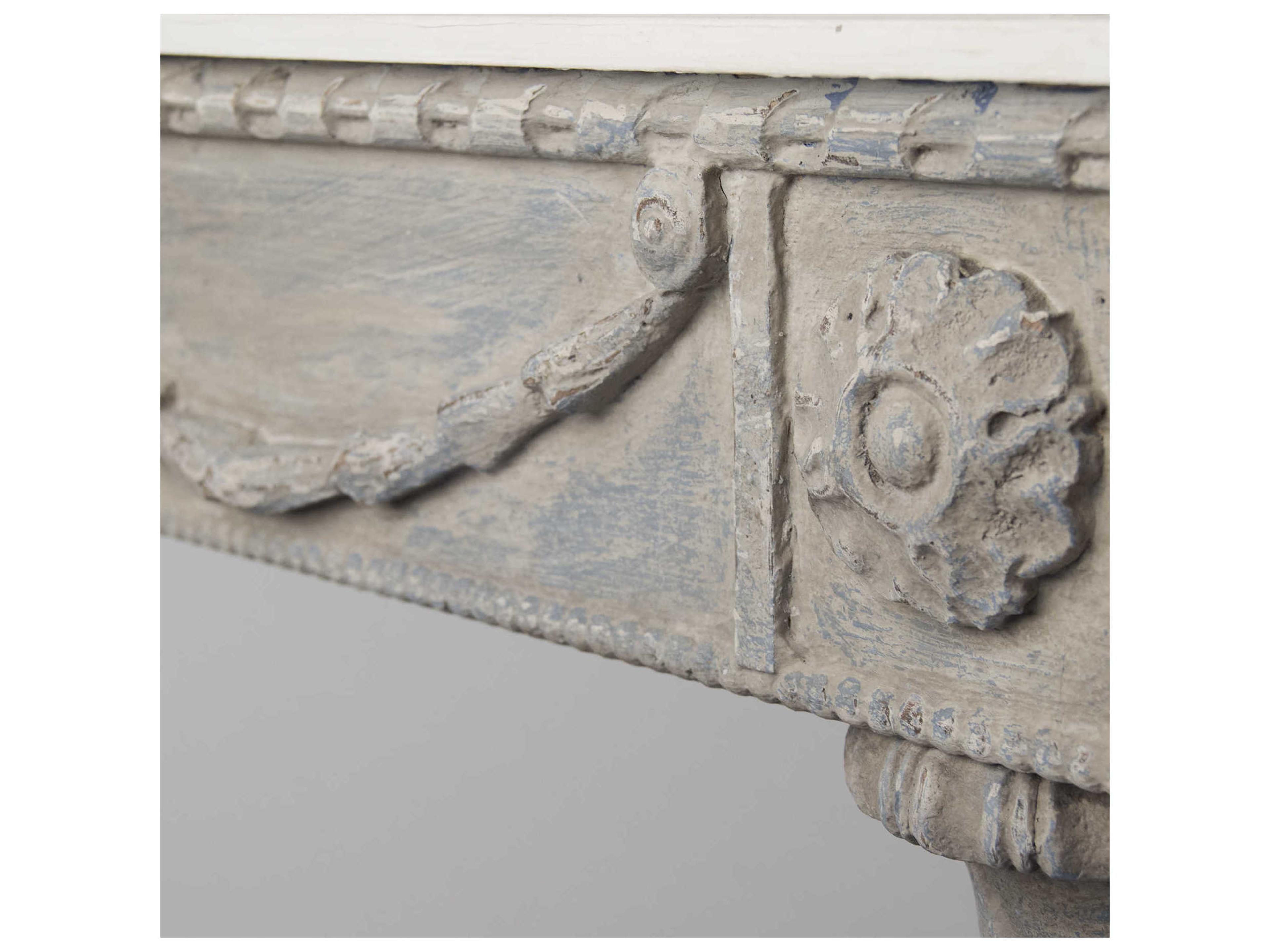 Zentique Rectangular Wood White Distressed Blue Grey Console Table