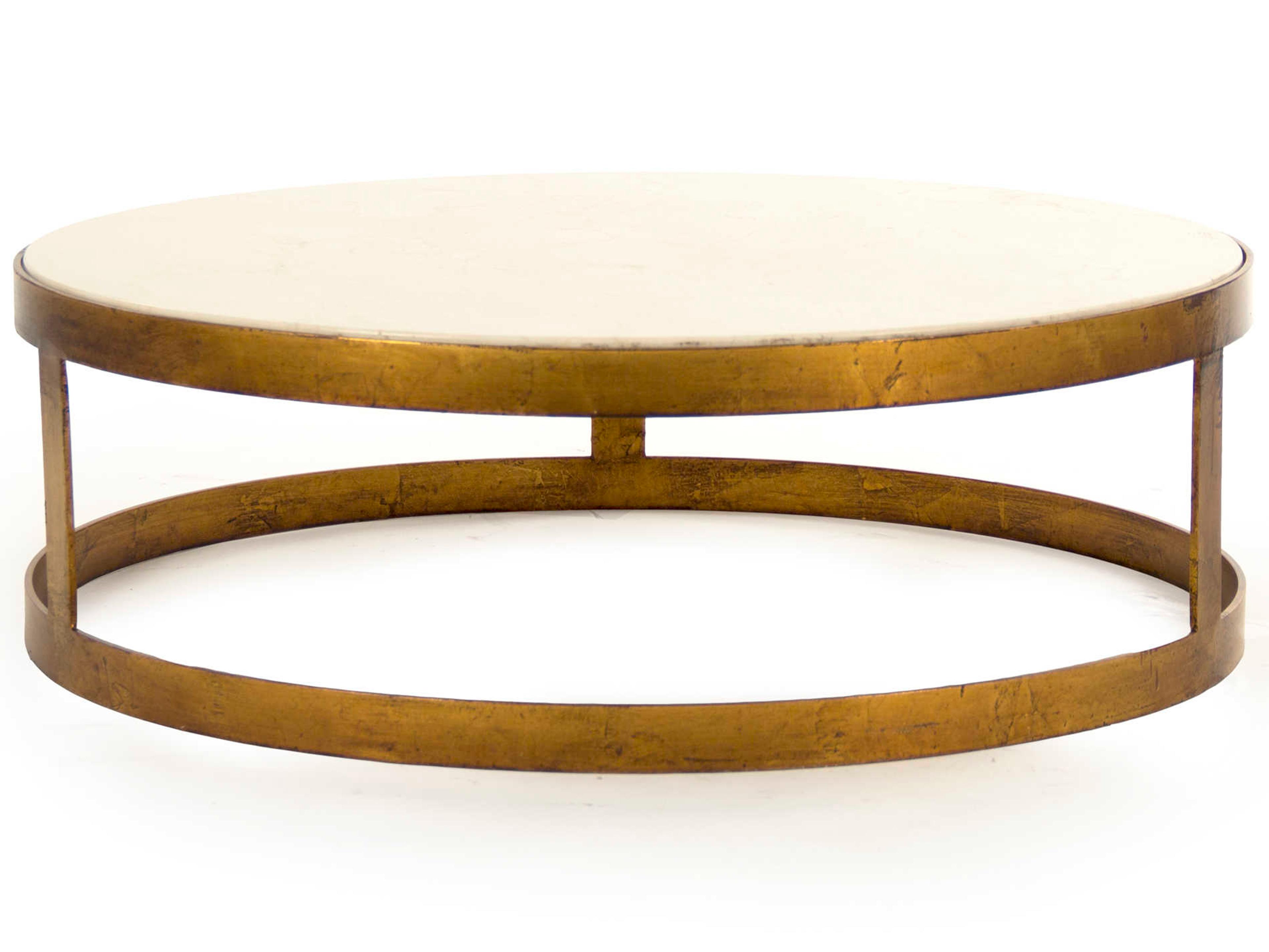 Zentique Round Metal Gold Leaf Cream Marble Coffee Table