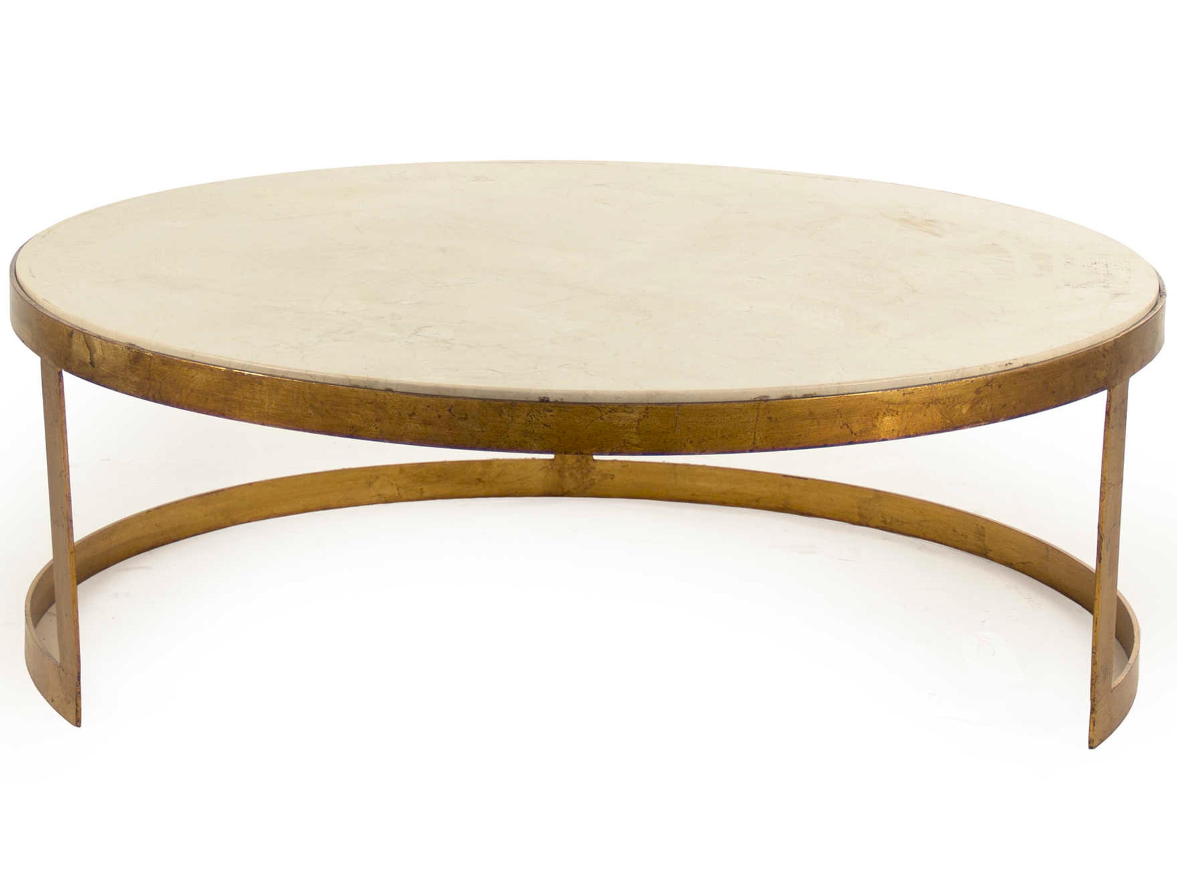 Zentique Round Metal Gold Leaf Cream Marble Coffee Table