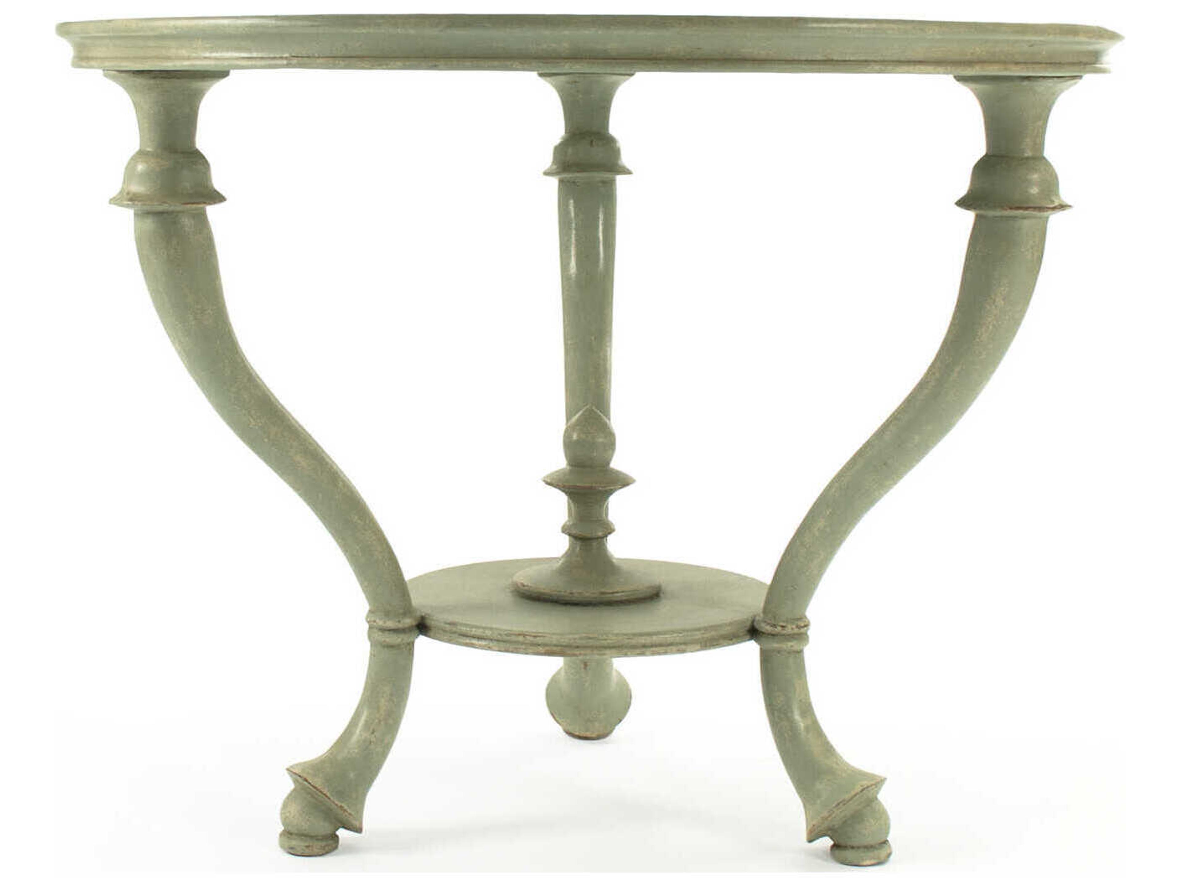 Zentique Quennel Round Wood Distressed Sage End Table