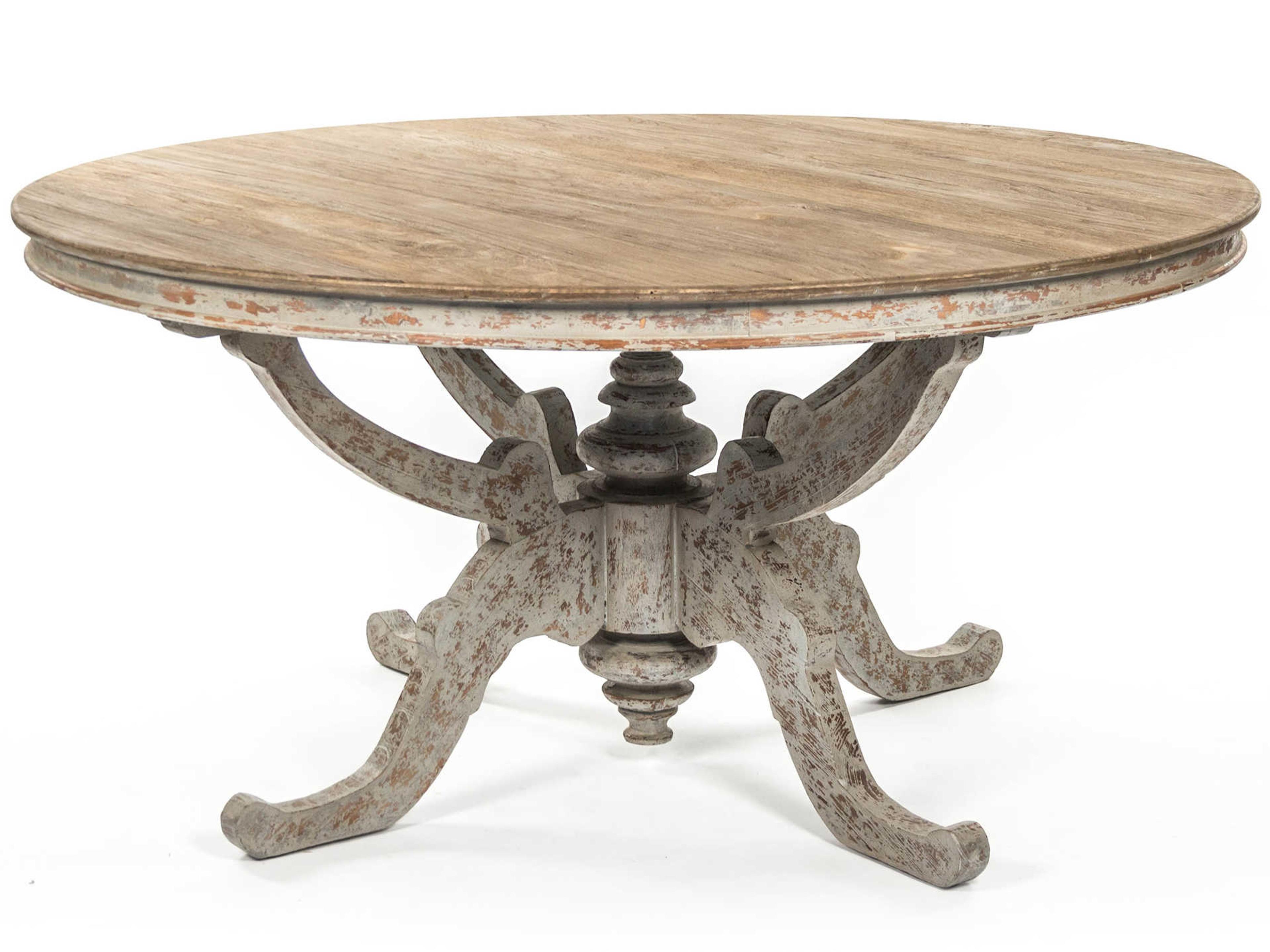 Round Wood Natural Distressed Grey Dining Table