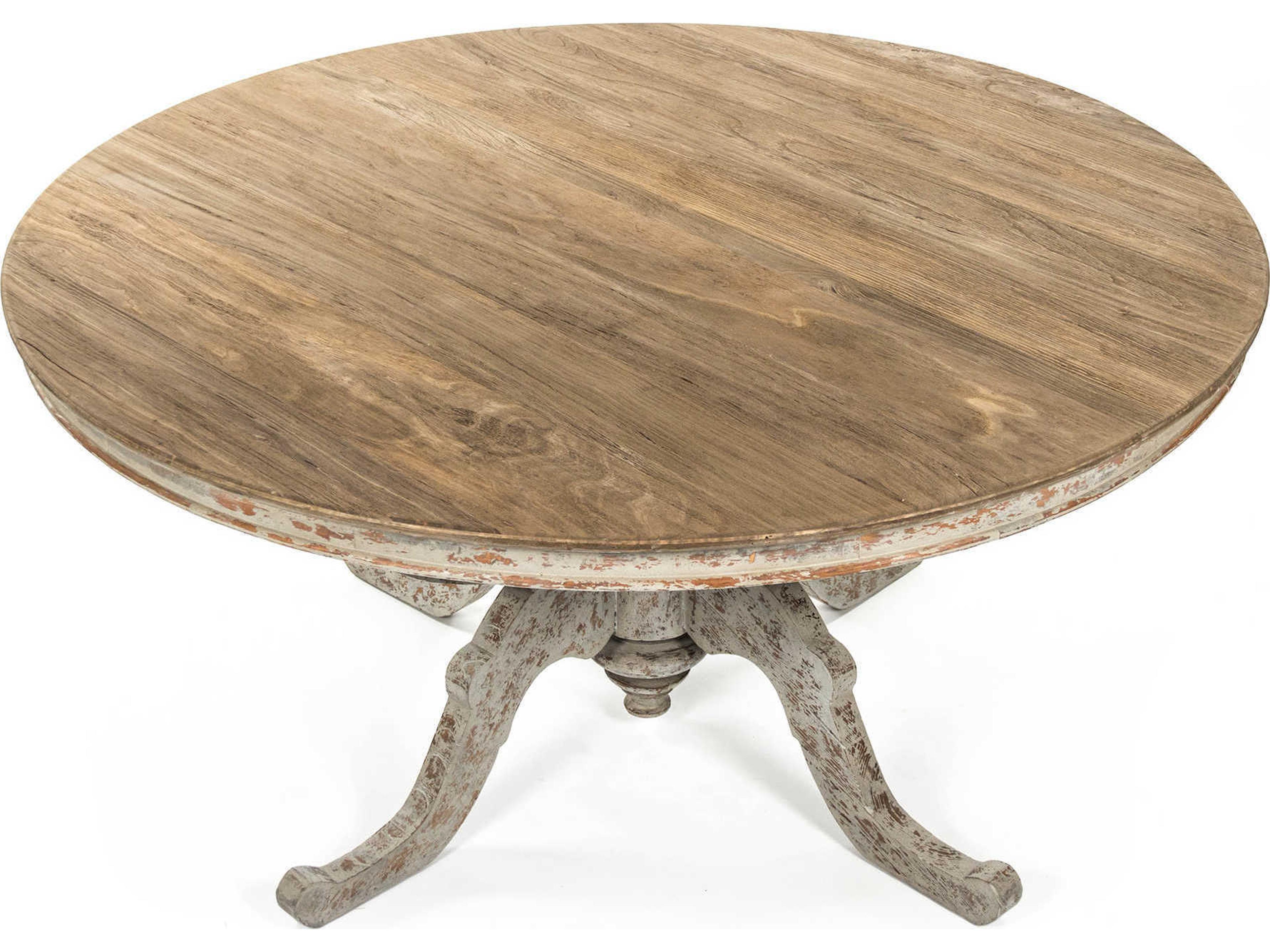 Zentique Round Wood Natural Distressed Grey Dining Table