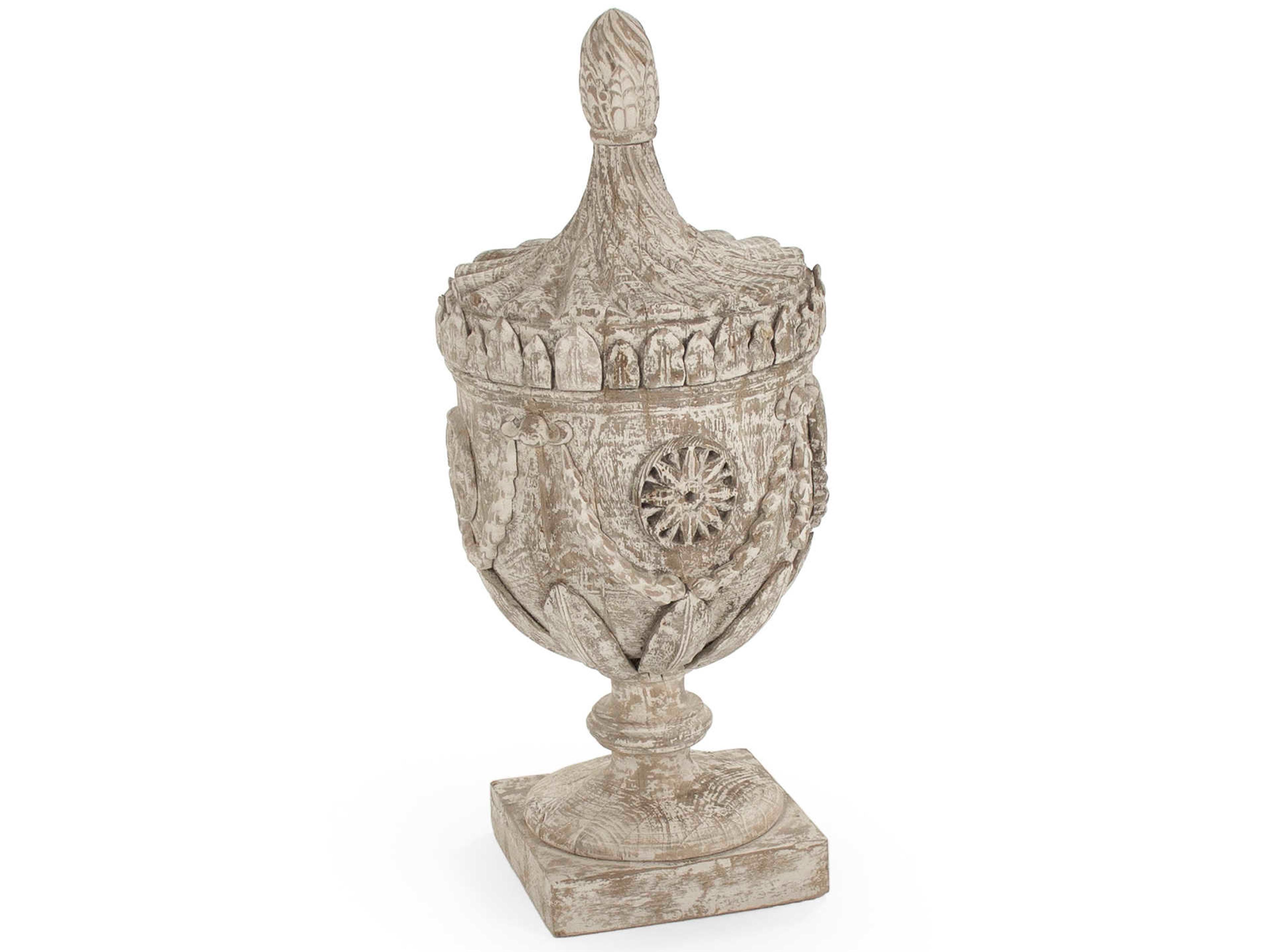 Zentique Lea Distressed Off-White Wooden Urn