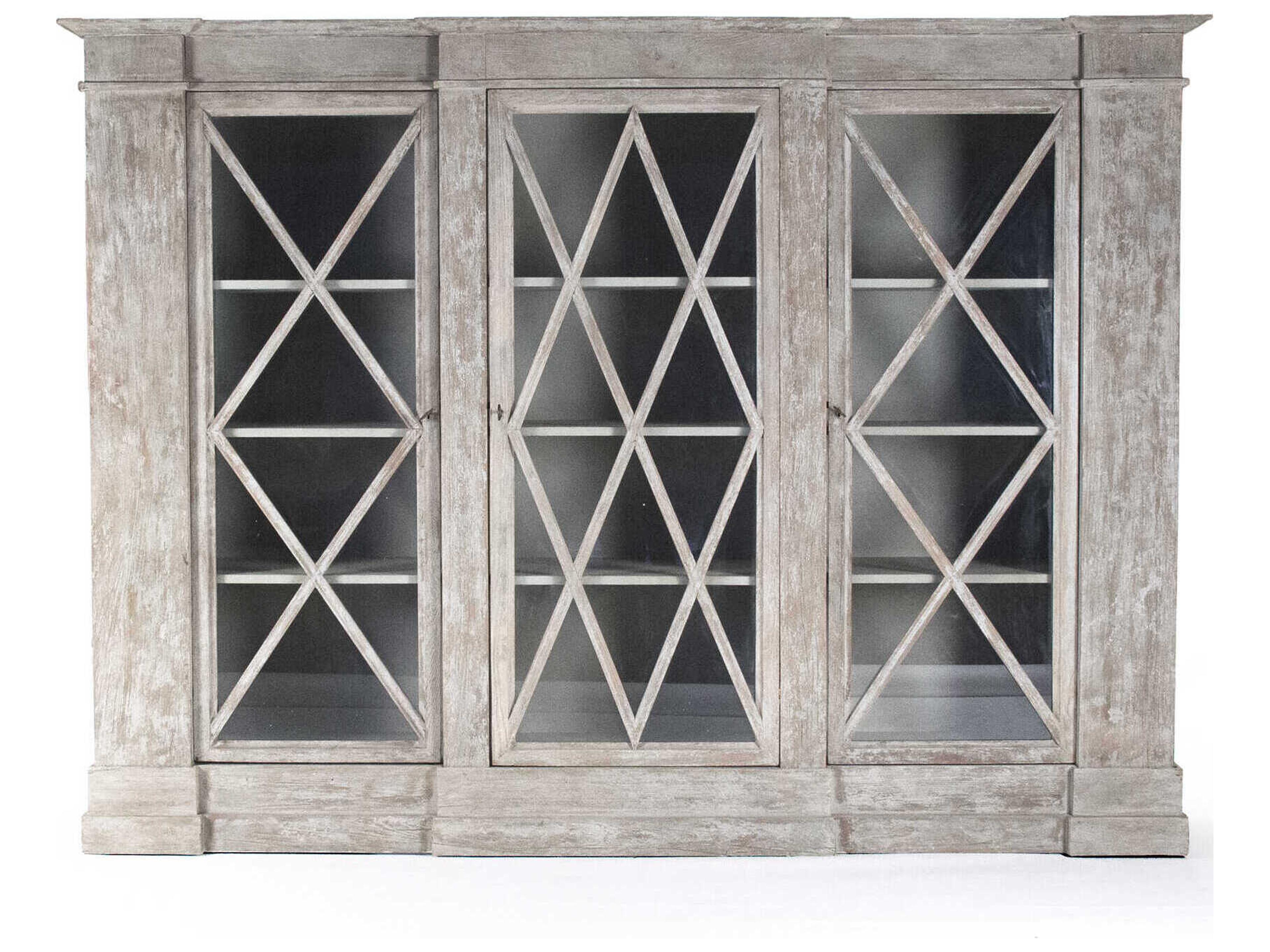 Tristao Pine Wood Distressed Grey Wash Display Cabinet