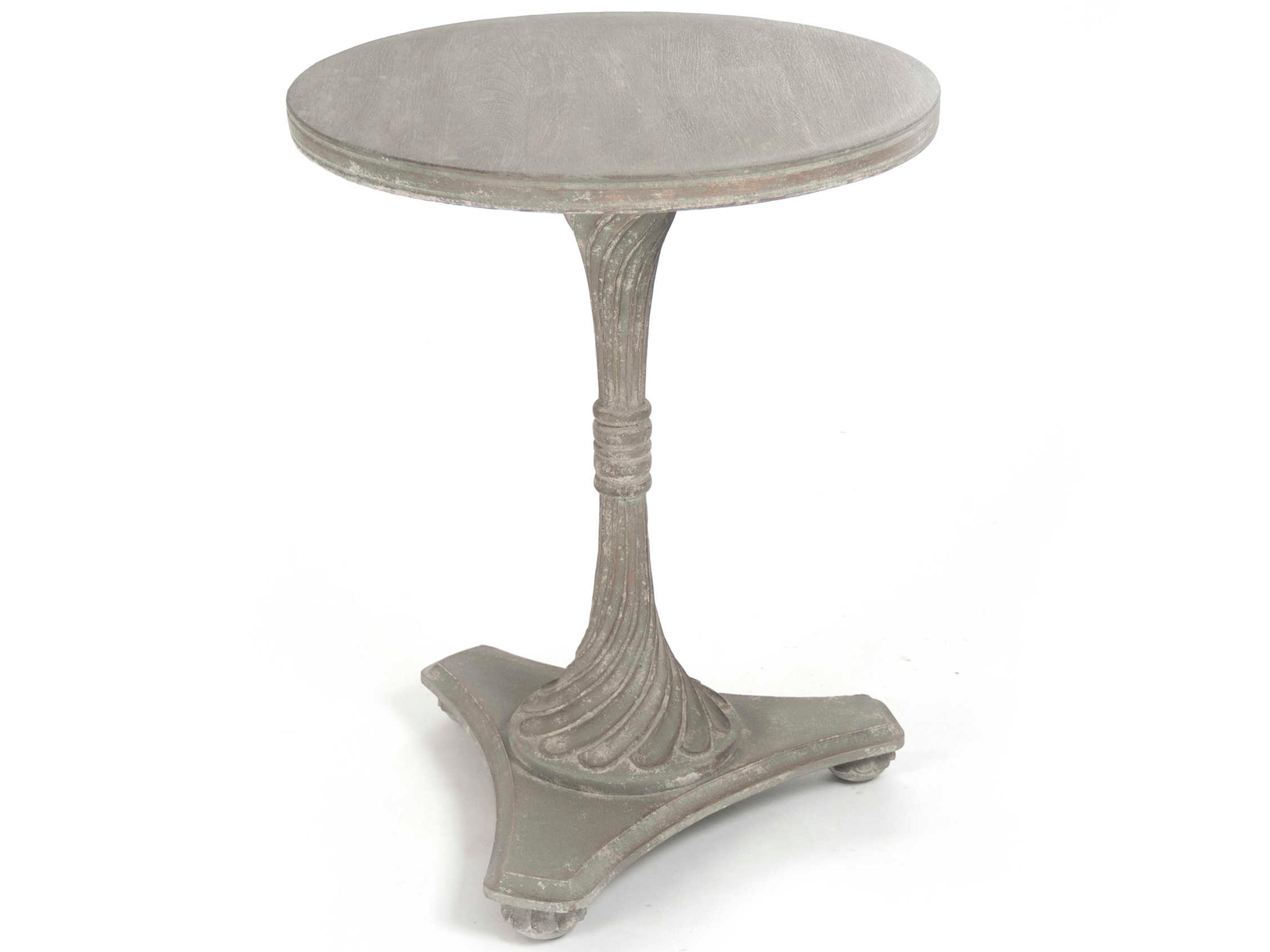 Round Wood Distressed Grey End Table