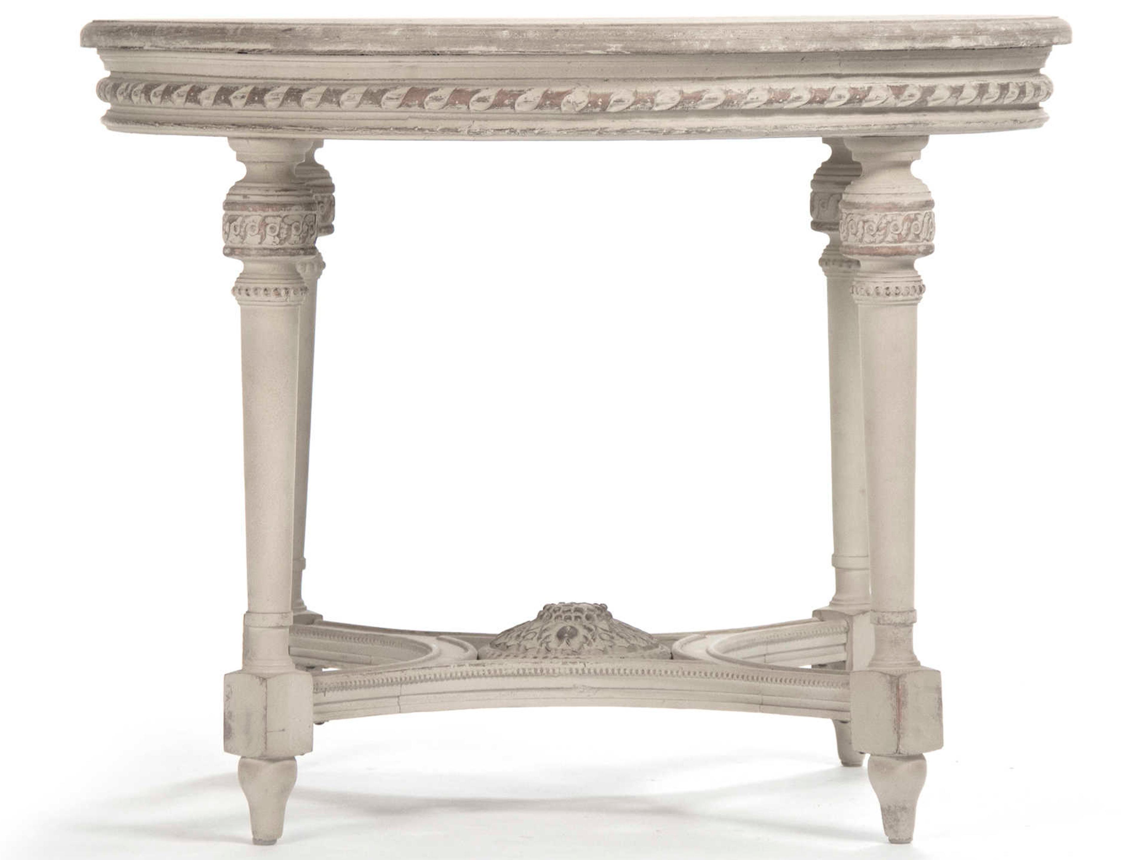 Zentique Round Wood Weathered Distressed Cream End Table