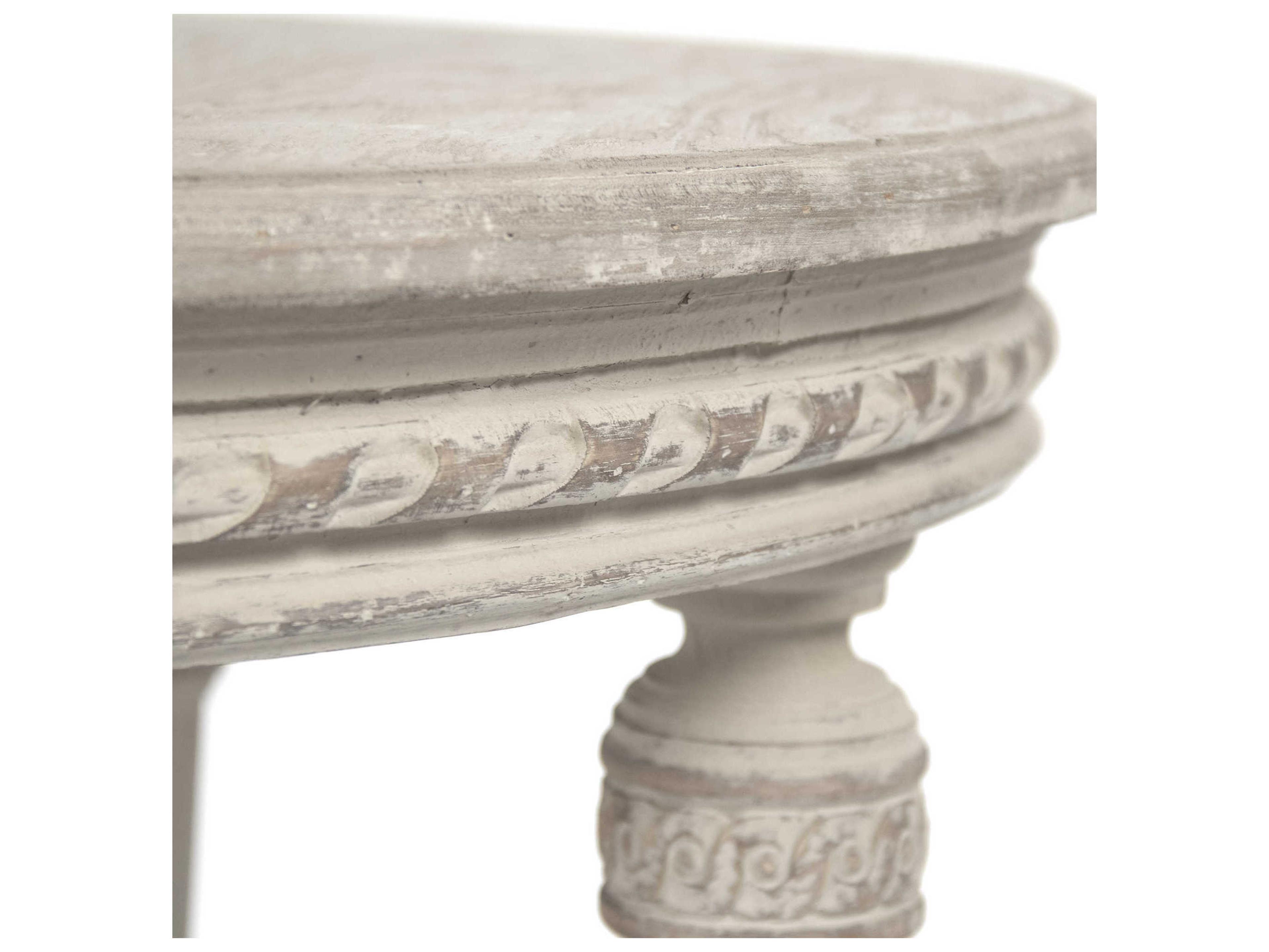 Zentique Round Wood Weathered Distressed Cream End Table