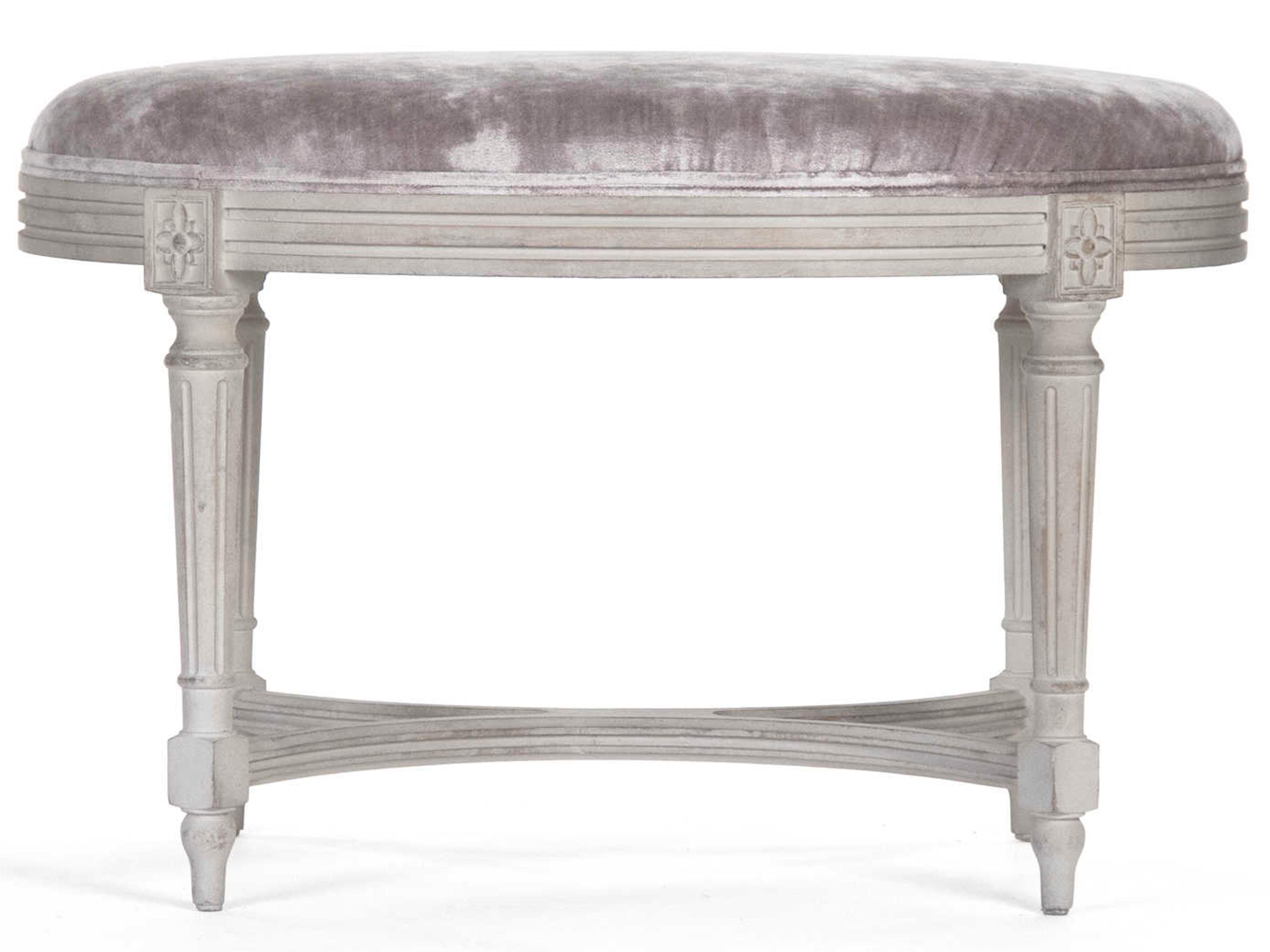 Zentique Velvet Gray Upholstered Accent Stool