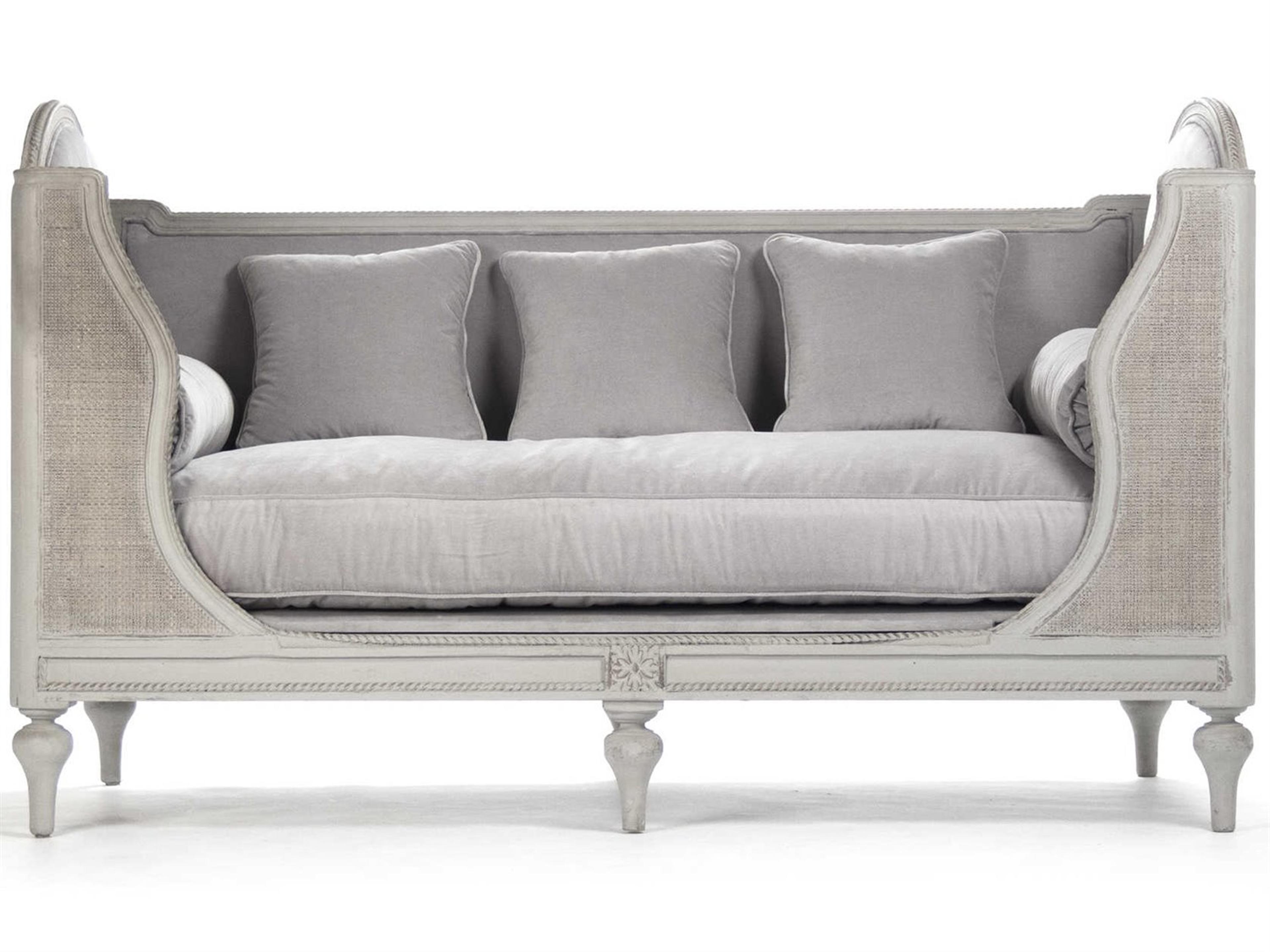 Zentique Winni Distressed Grey green Birch Wood Upholstered Daybed Bed