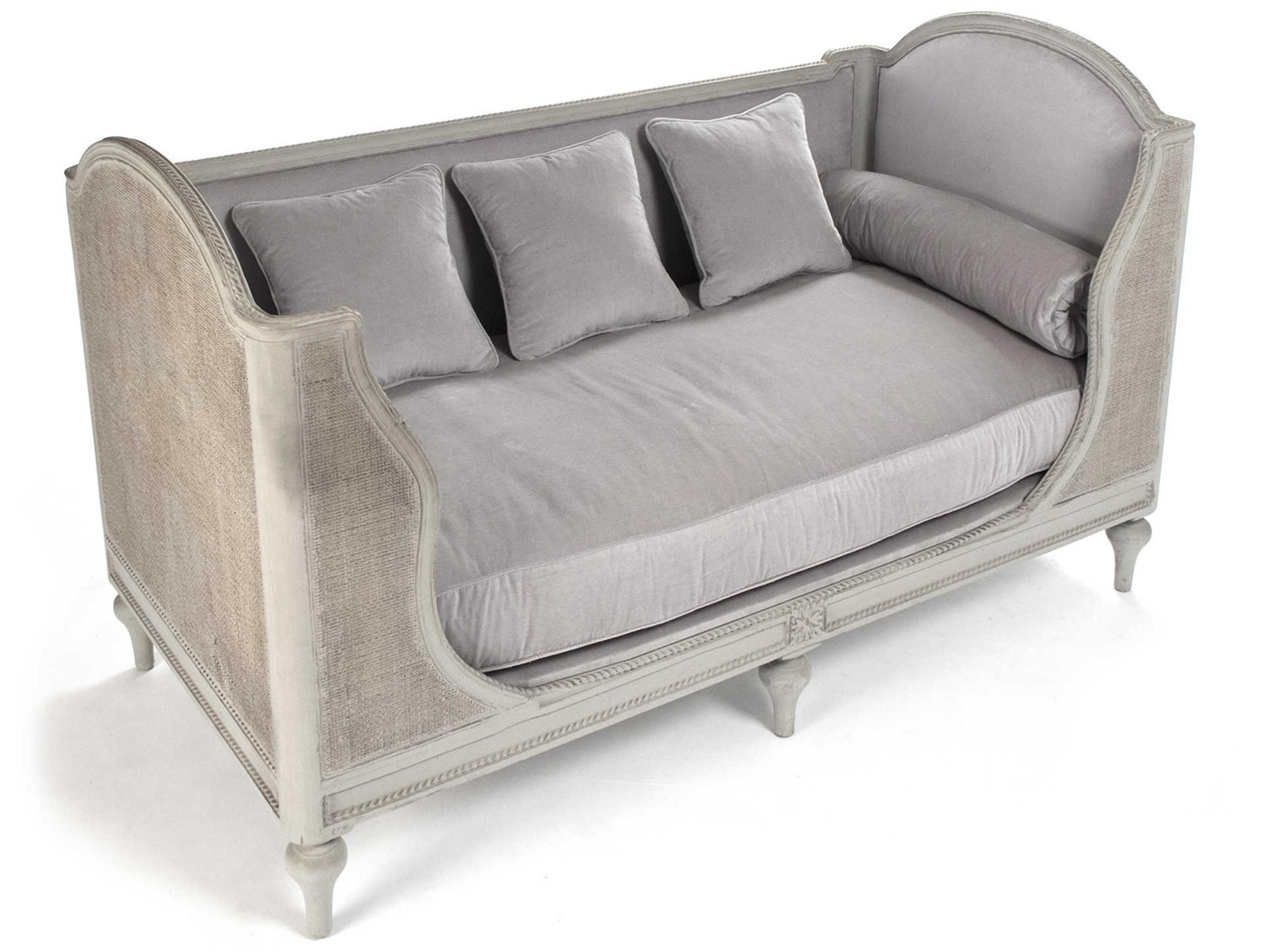 Zentique Winni Distressed Grey green Birch Wood Upholstered Daybed Bed