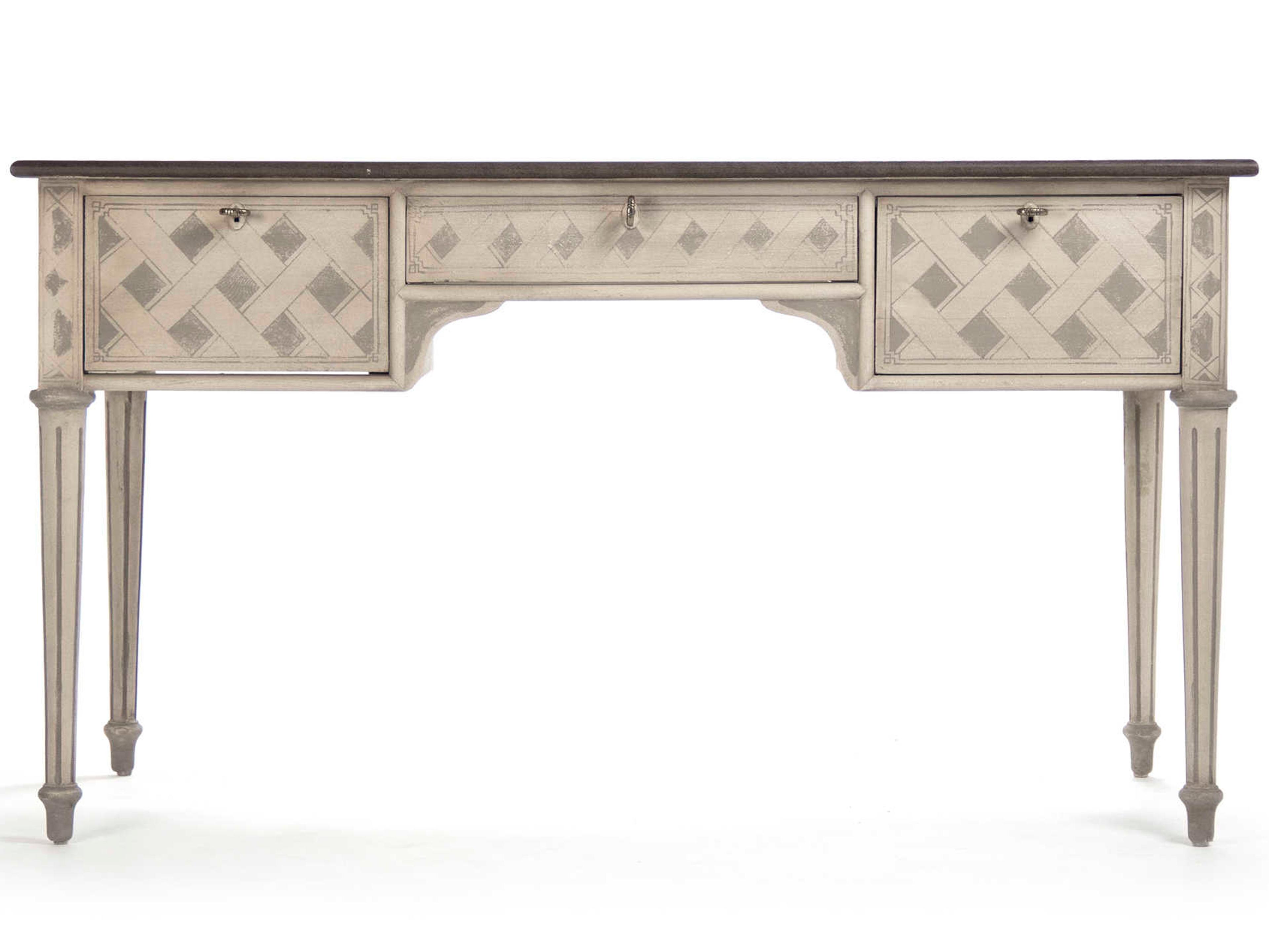 Zentique Chocolate Brown Taupe Grey Beige Birch Wood Secretary Desk