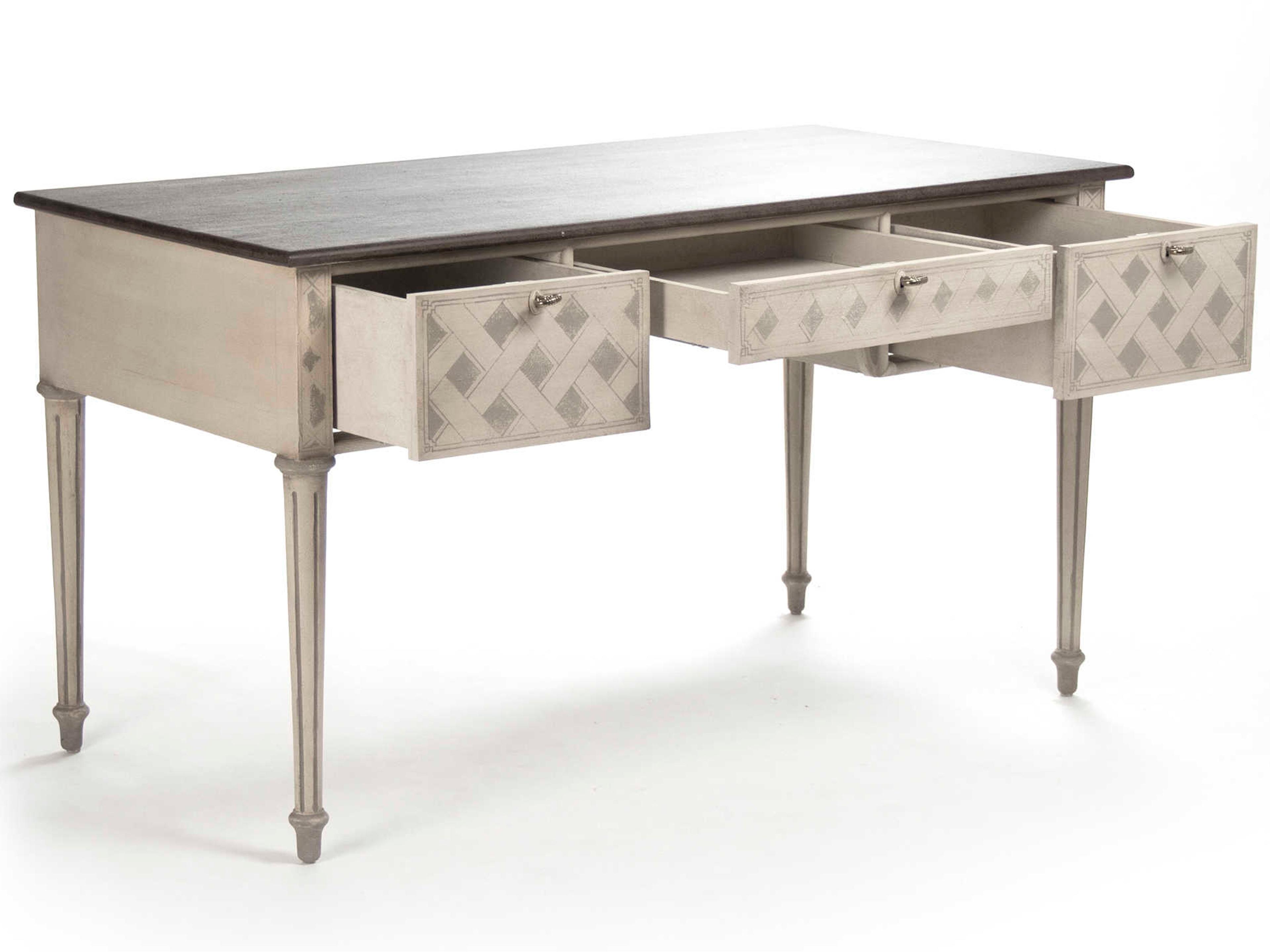 Zentique Chocolate Brown Taupe Grey Beige Birch Wood Secretary Desk