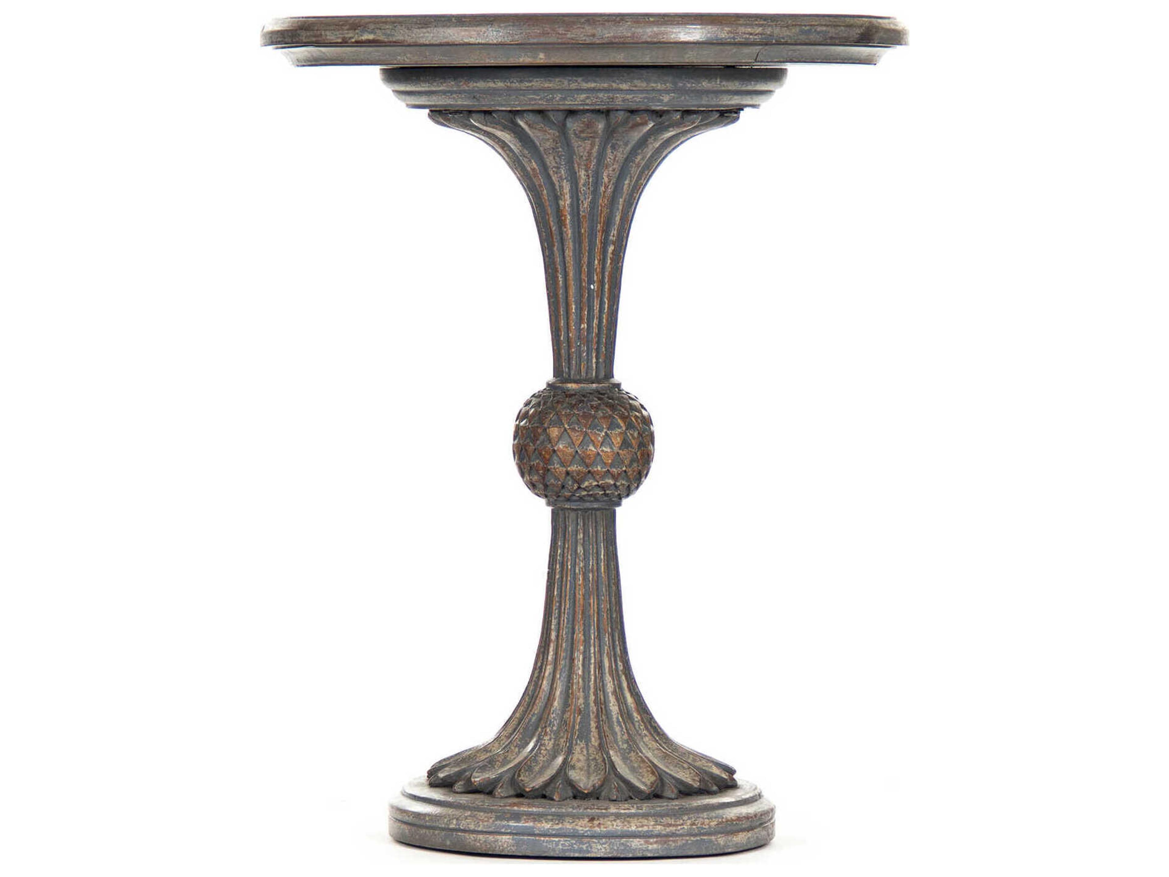 Zentique Fabiola Round Wood Distressed Grey Brown End Table
