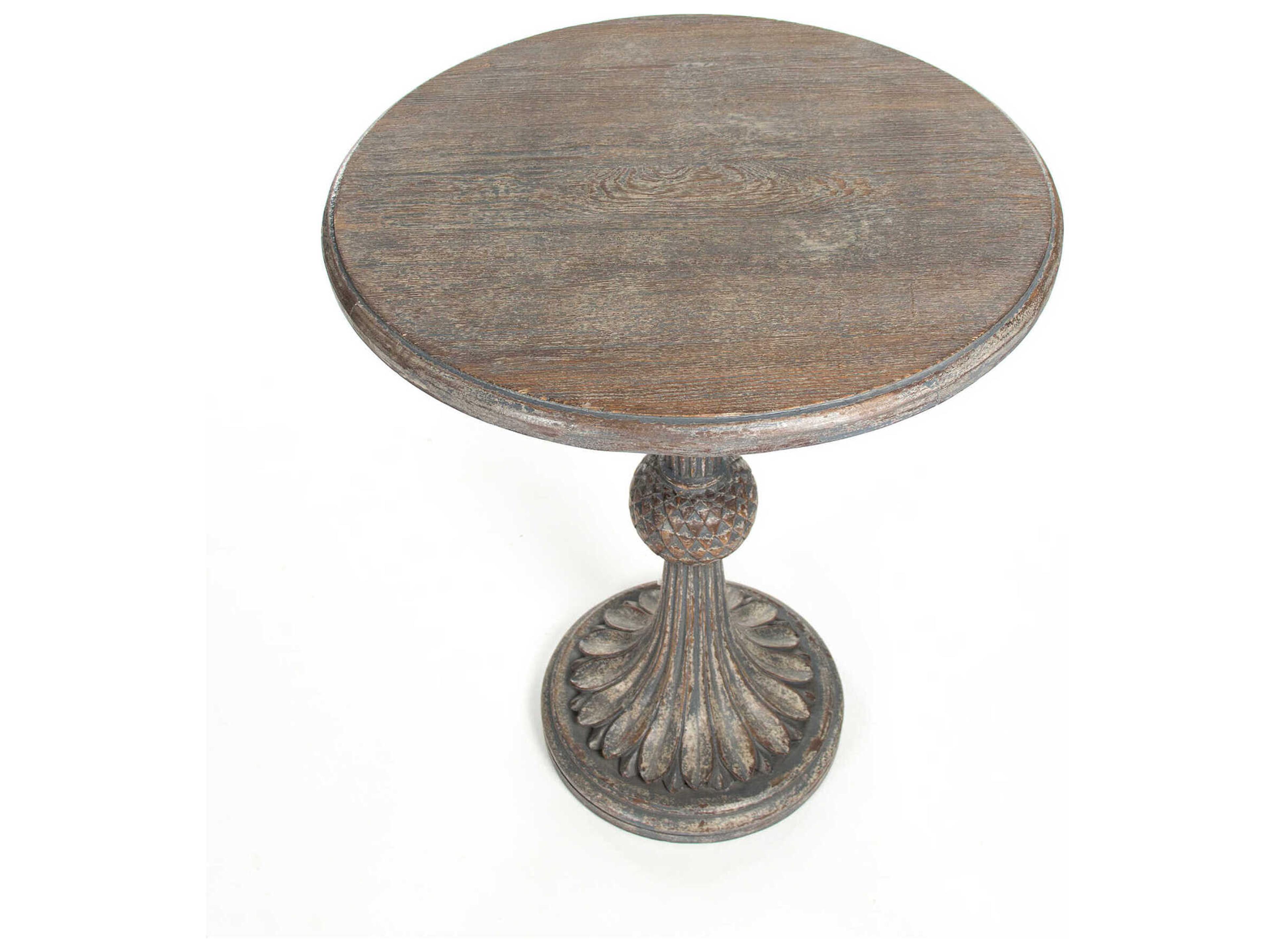 Zentique Fabiola Round Wood Distressed Grey Brown End Table