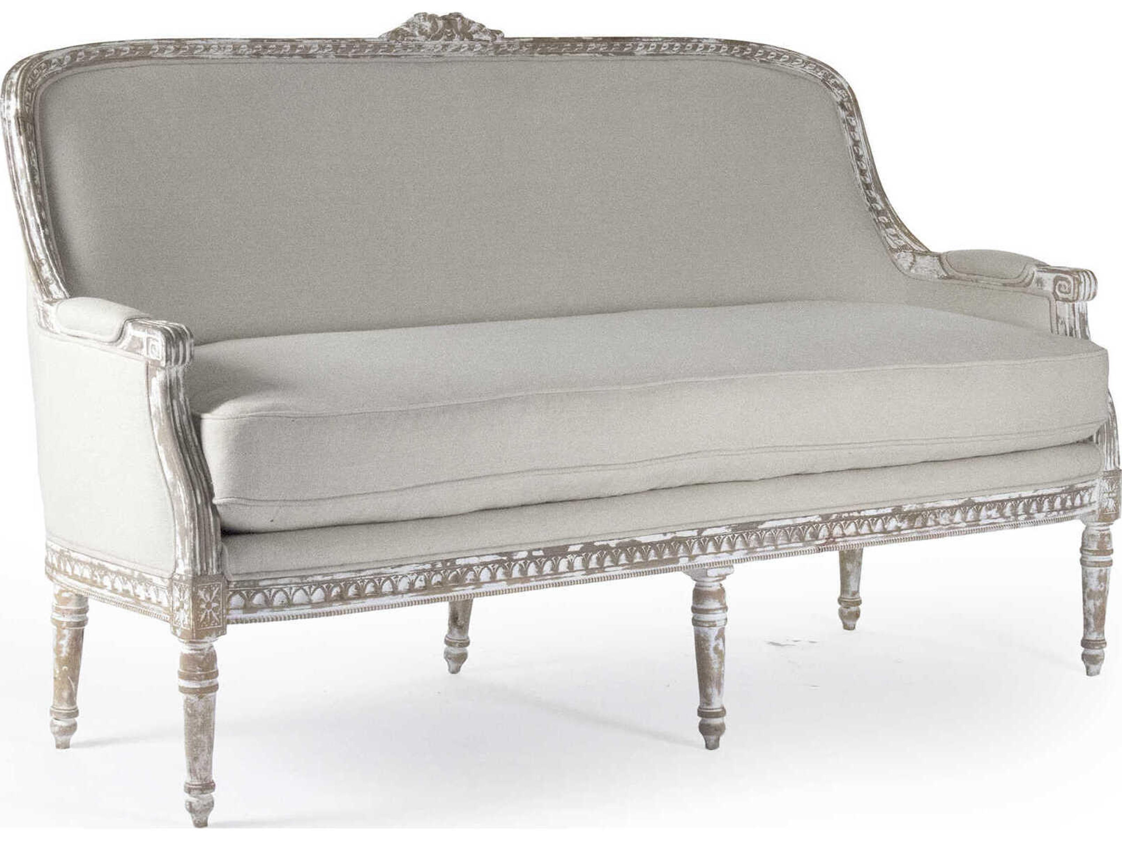 Yvon Distressed Grey Wash Birch Upholstered Loveseat