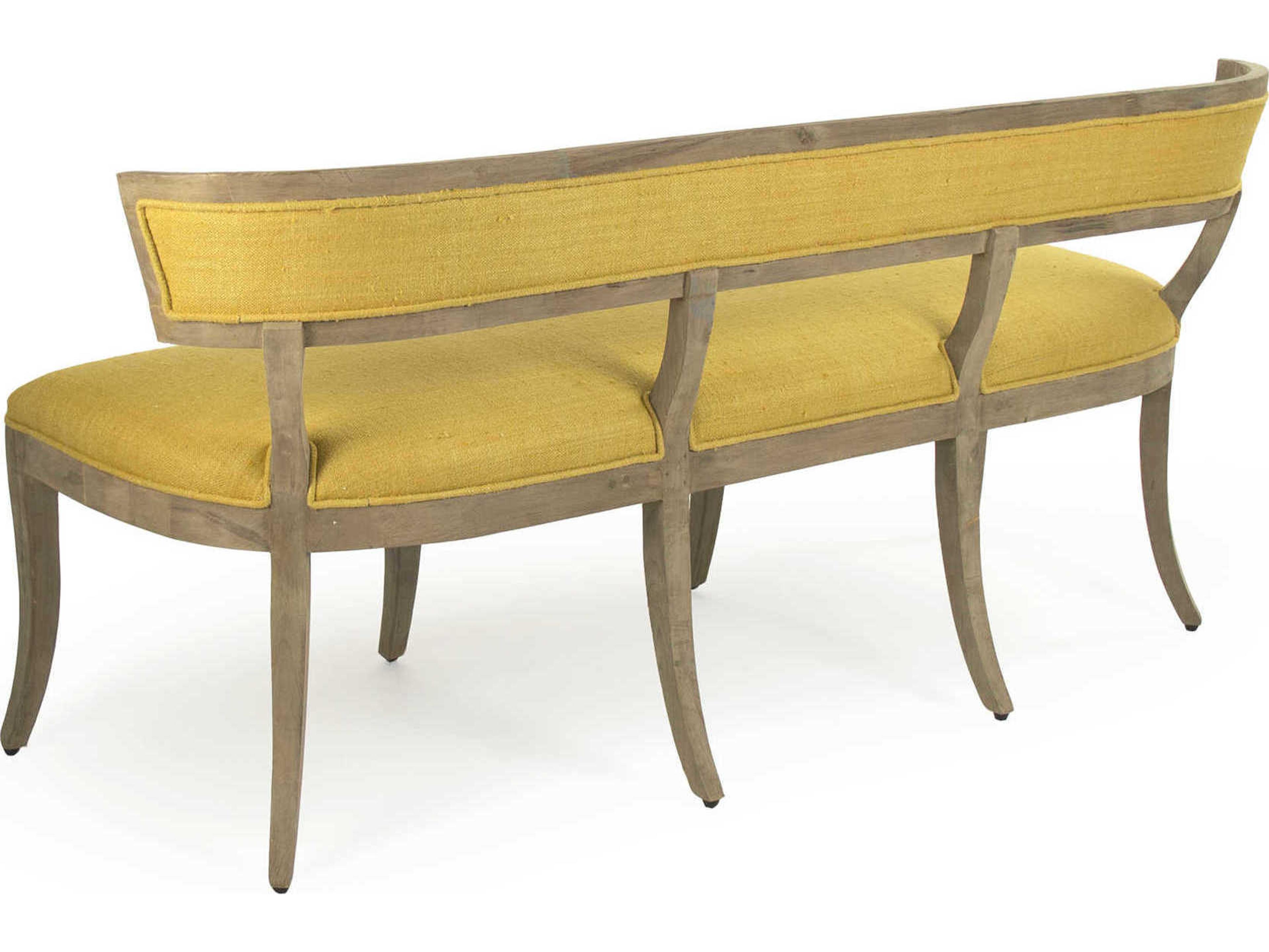 Zentique Yellow Raw Silk Upholstered Accent Bench