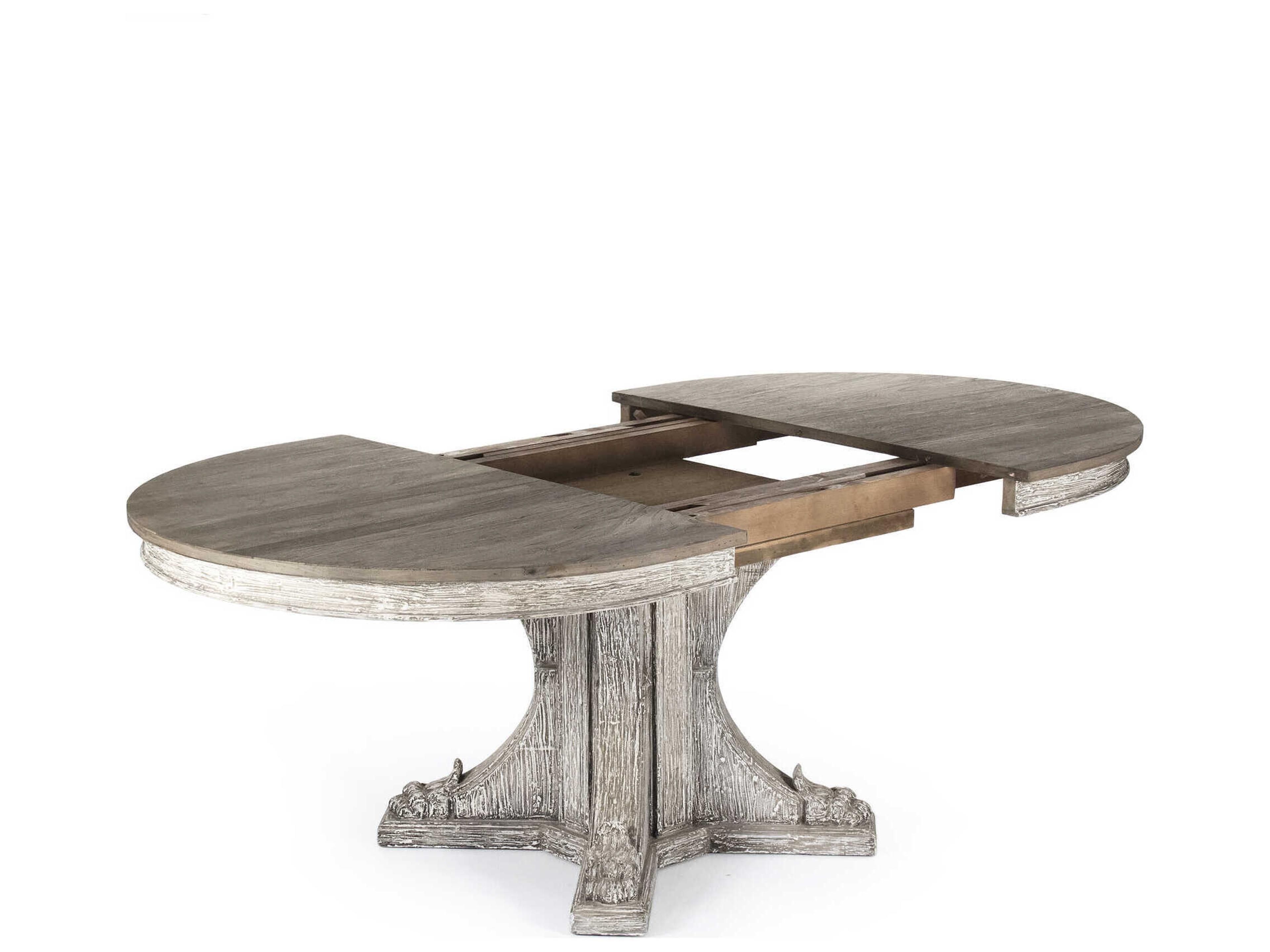 Zentique Terrell Round Wood Weathered Top Dining Table