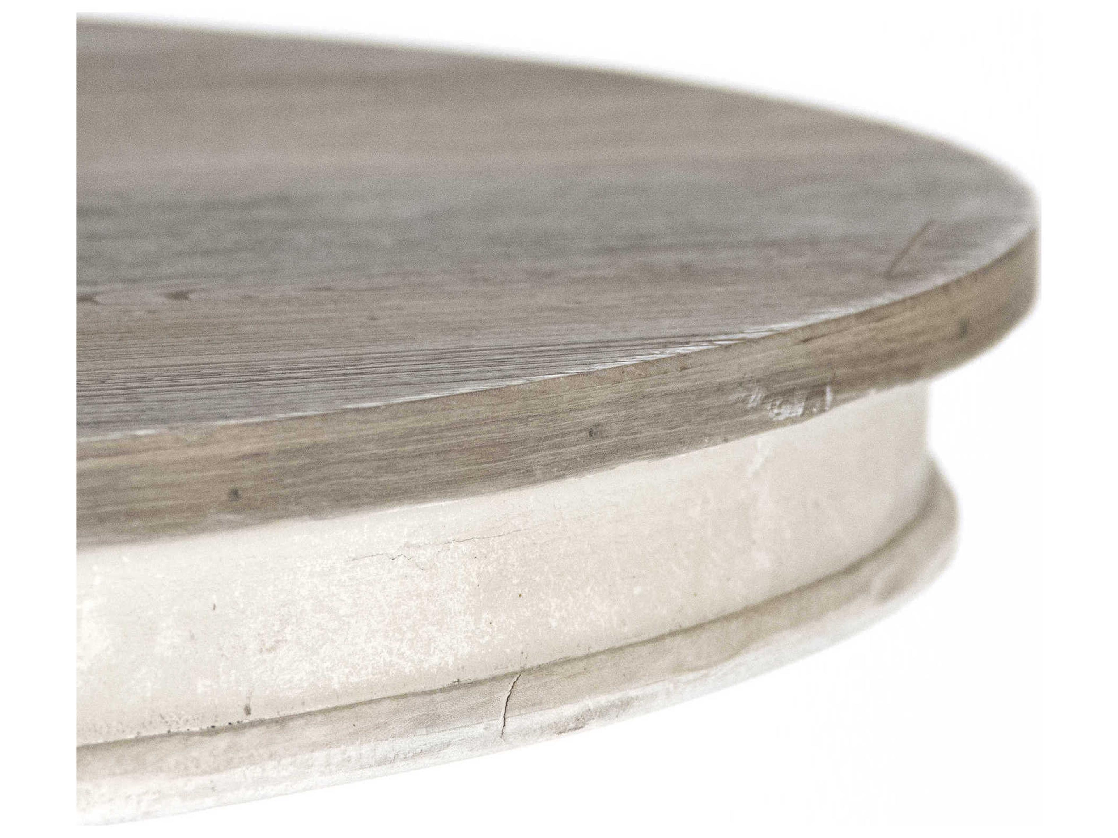 Zentique Round Wood Weathered Dry Natural White Washed Dining Table