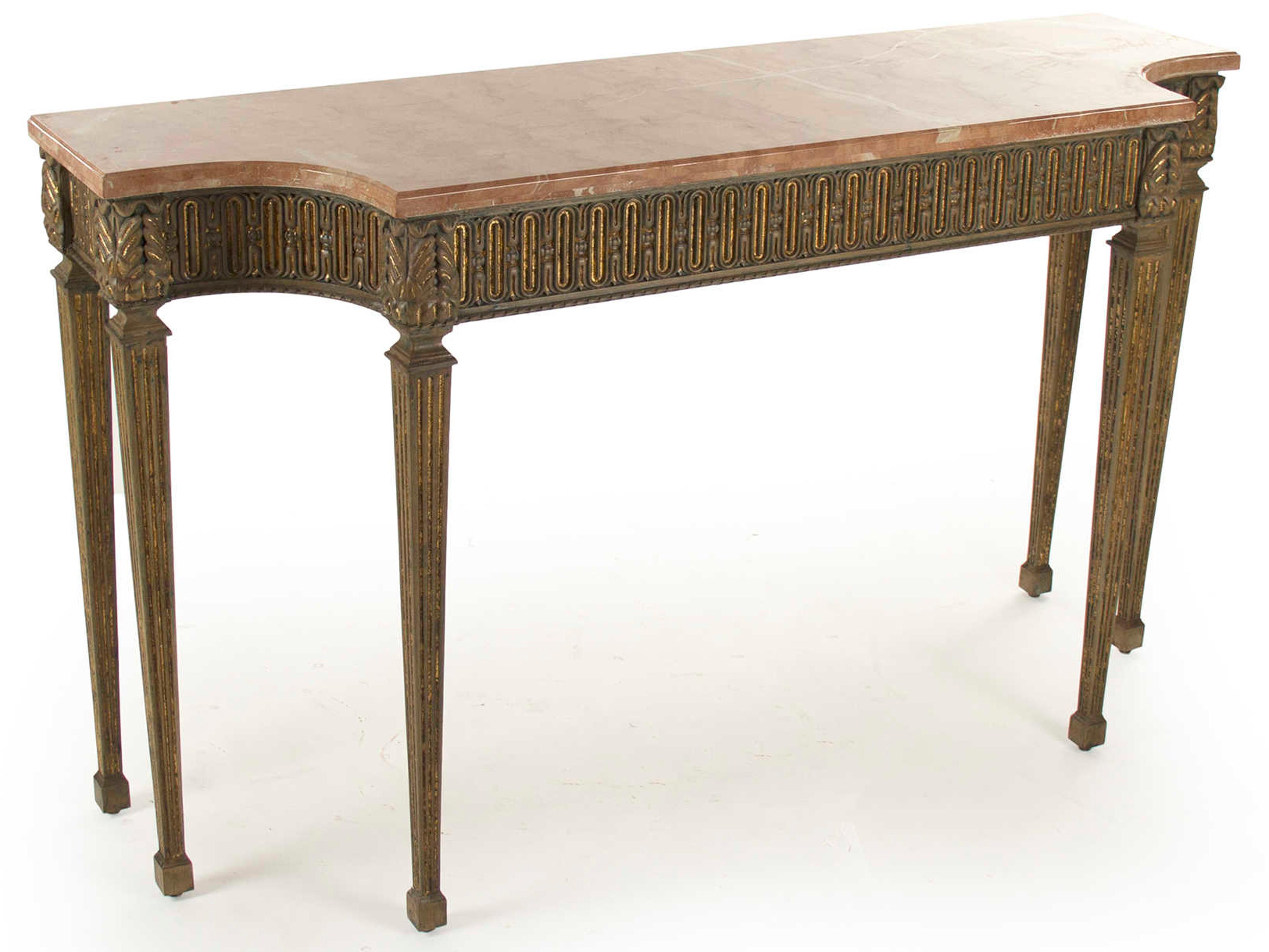 Zentique Demilune Marble Distressed Copper Console Table