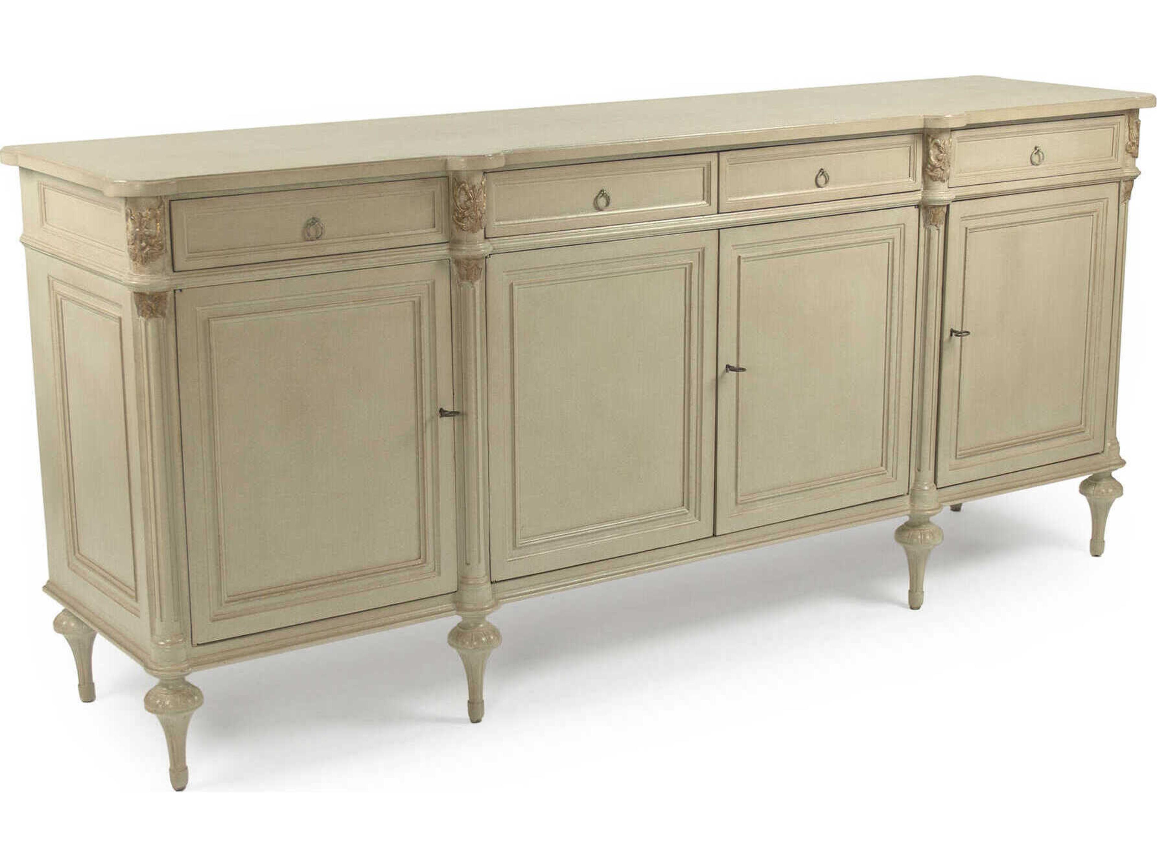 Astor 87" Birch Wood Distressed Cream And Gold Leaf Sideboard
