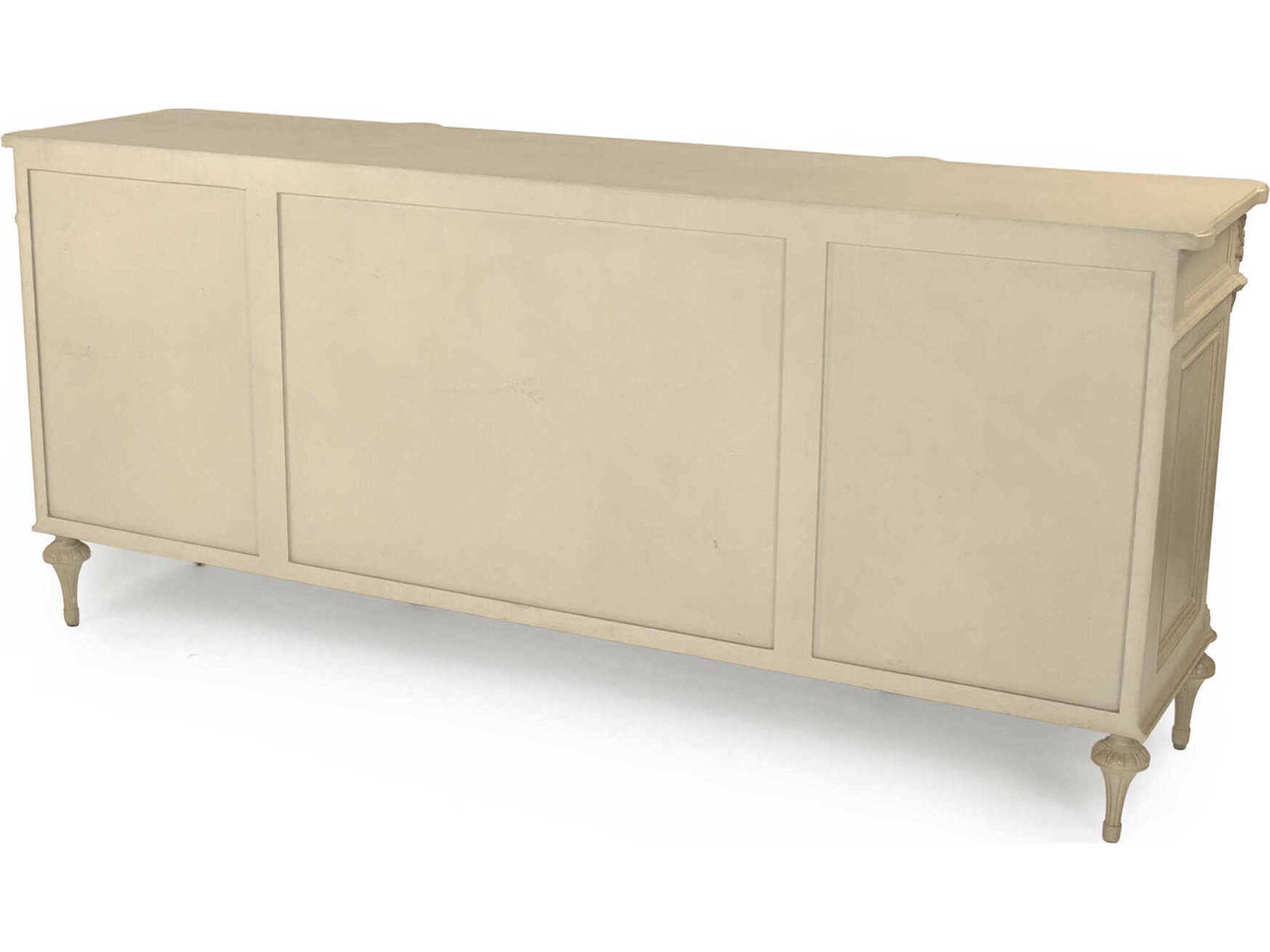 Zentique Astor 87" Birch Wood Distressed Cream And Gold Leaf Sideboard