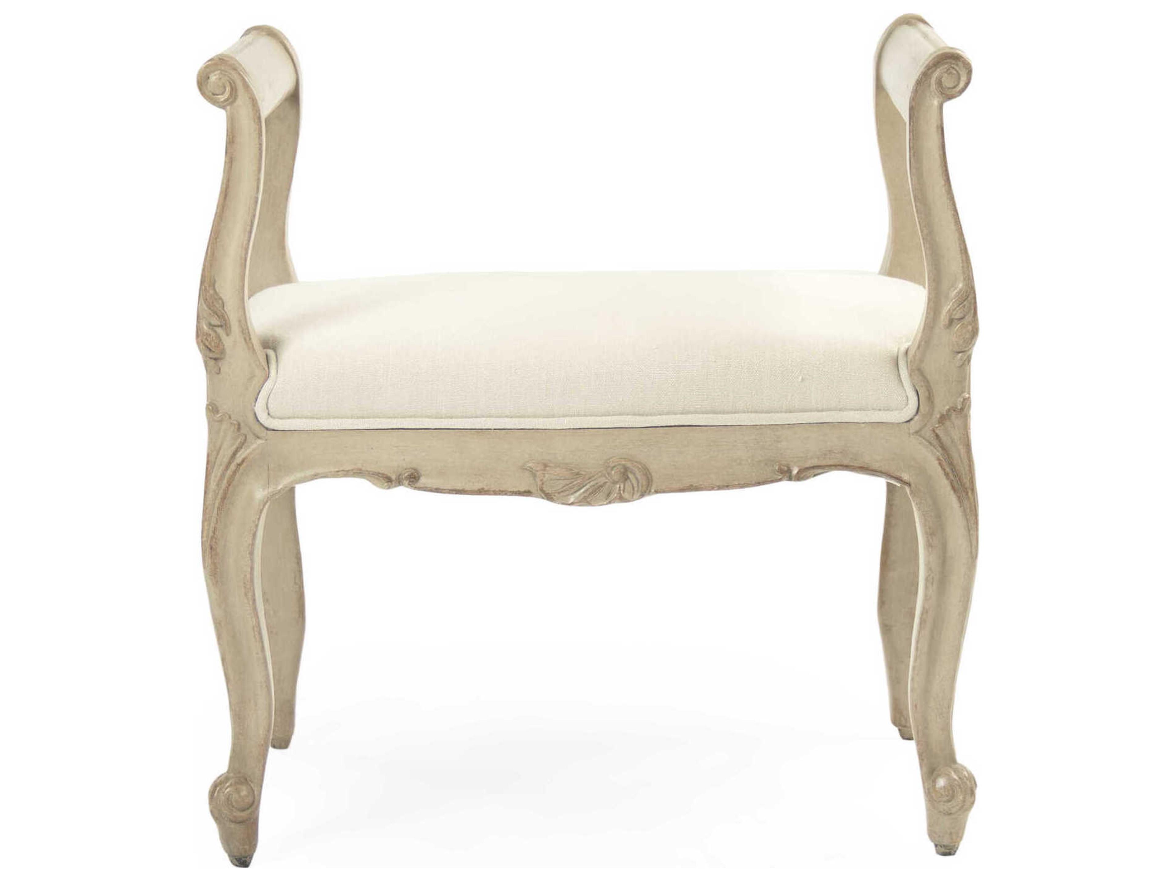Zentique Cammi Distressed Taupe White Upholstered Accent Stool