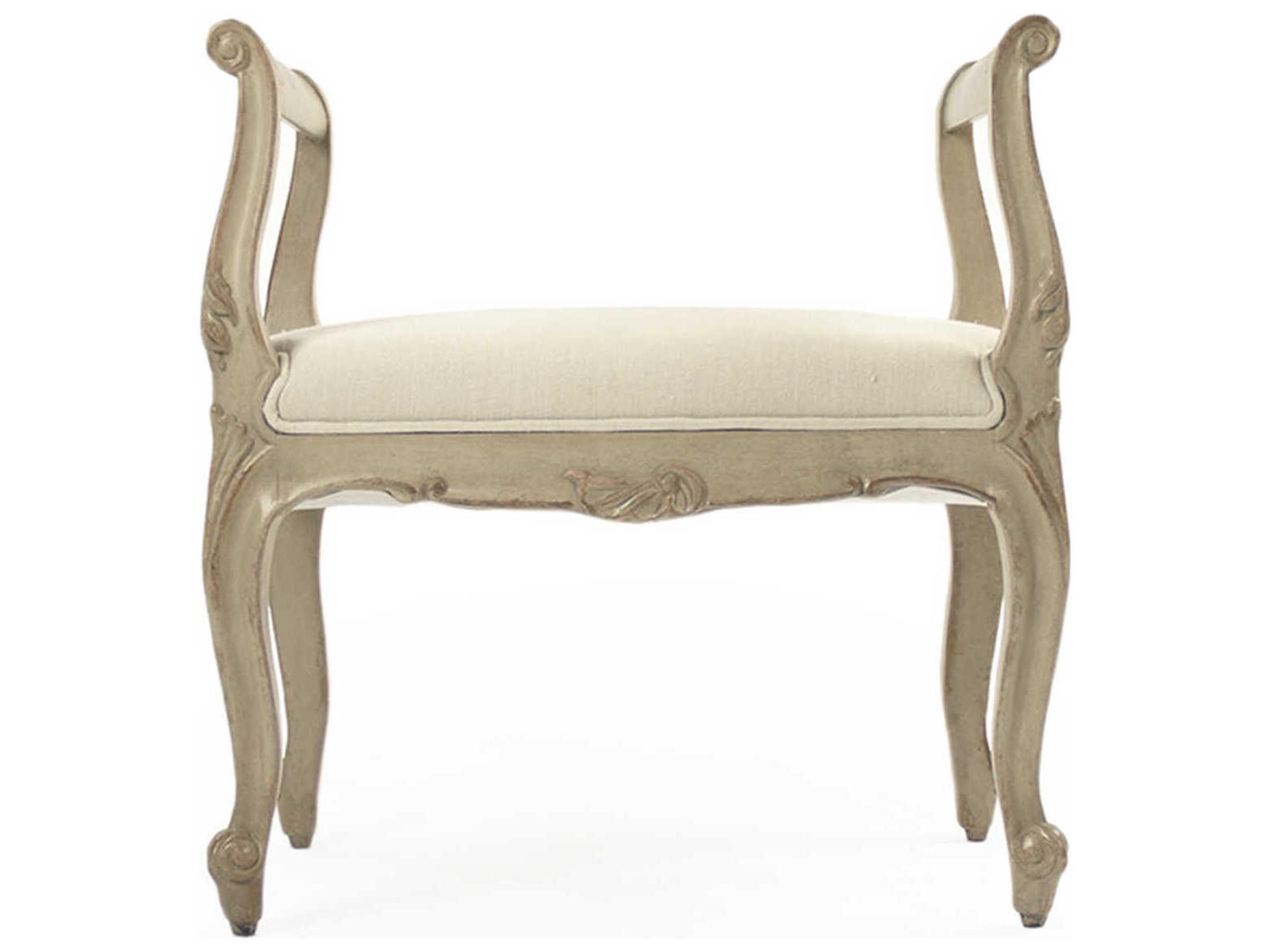 Zentique Cammi Distressed Taupe White Upholstered Accent Stool
