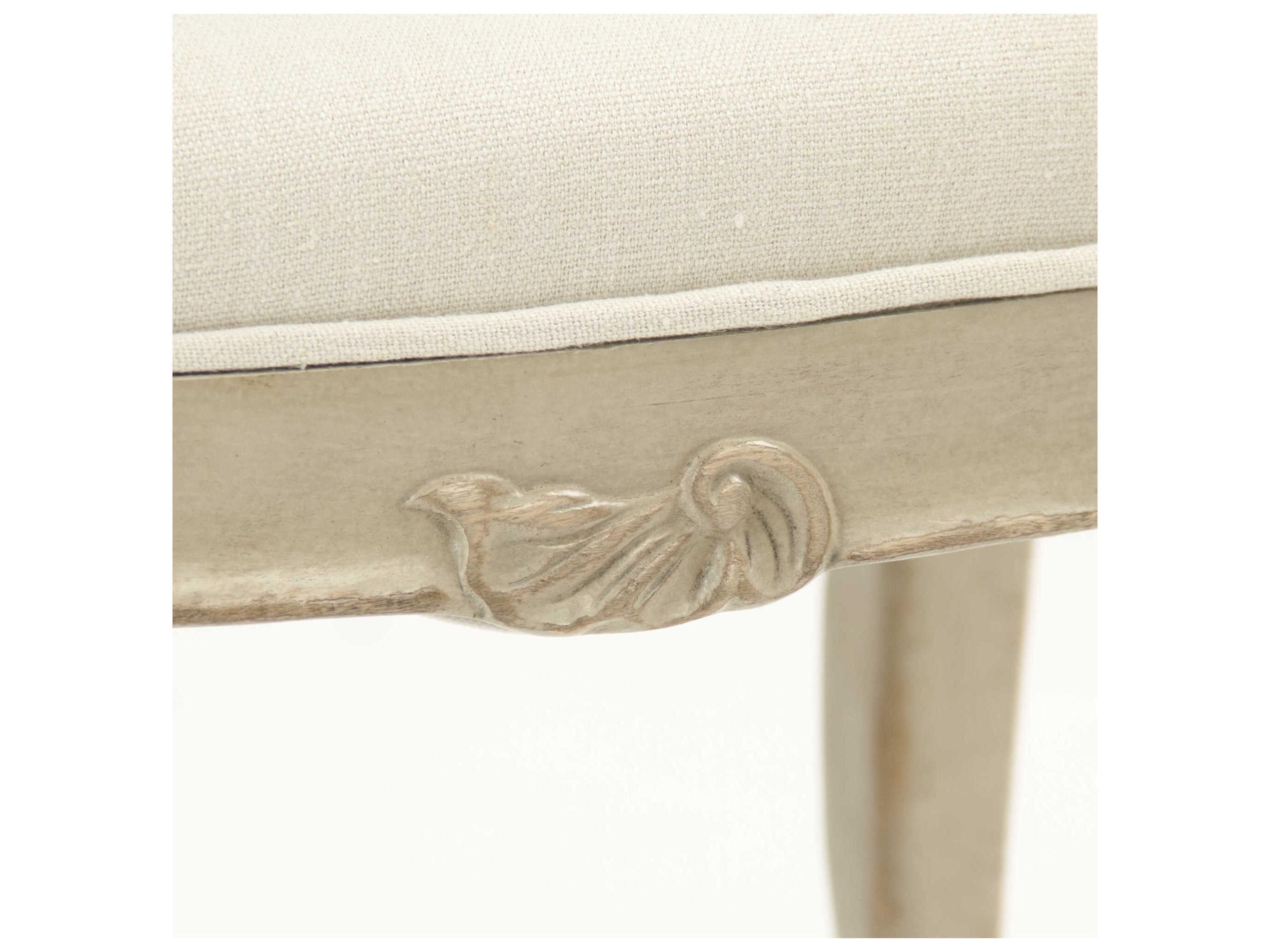 Zentique Cammi Distressed Taupe White Upholstered Accent Stool