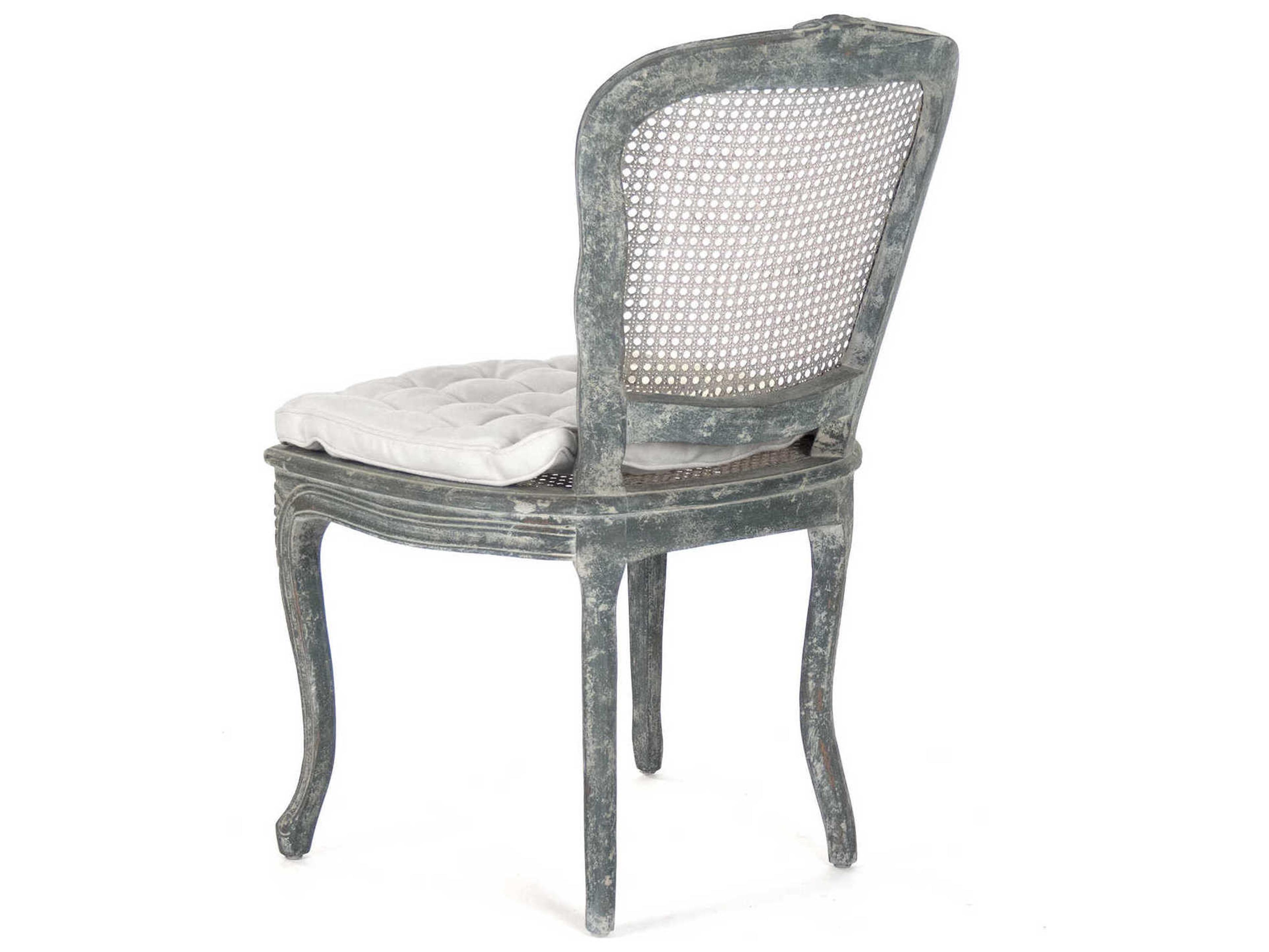 Zentique Birch Wood Blue Upholstered Side Dining Chair