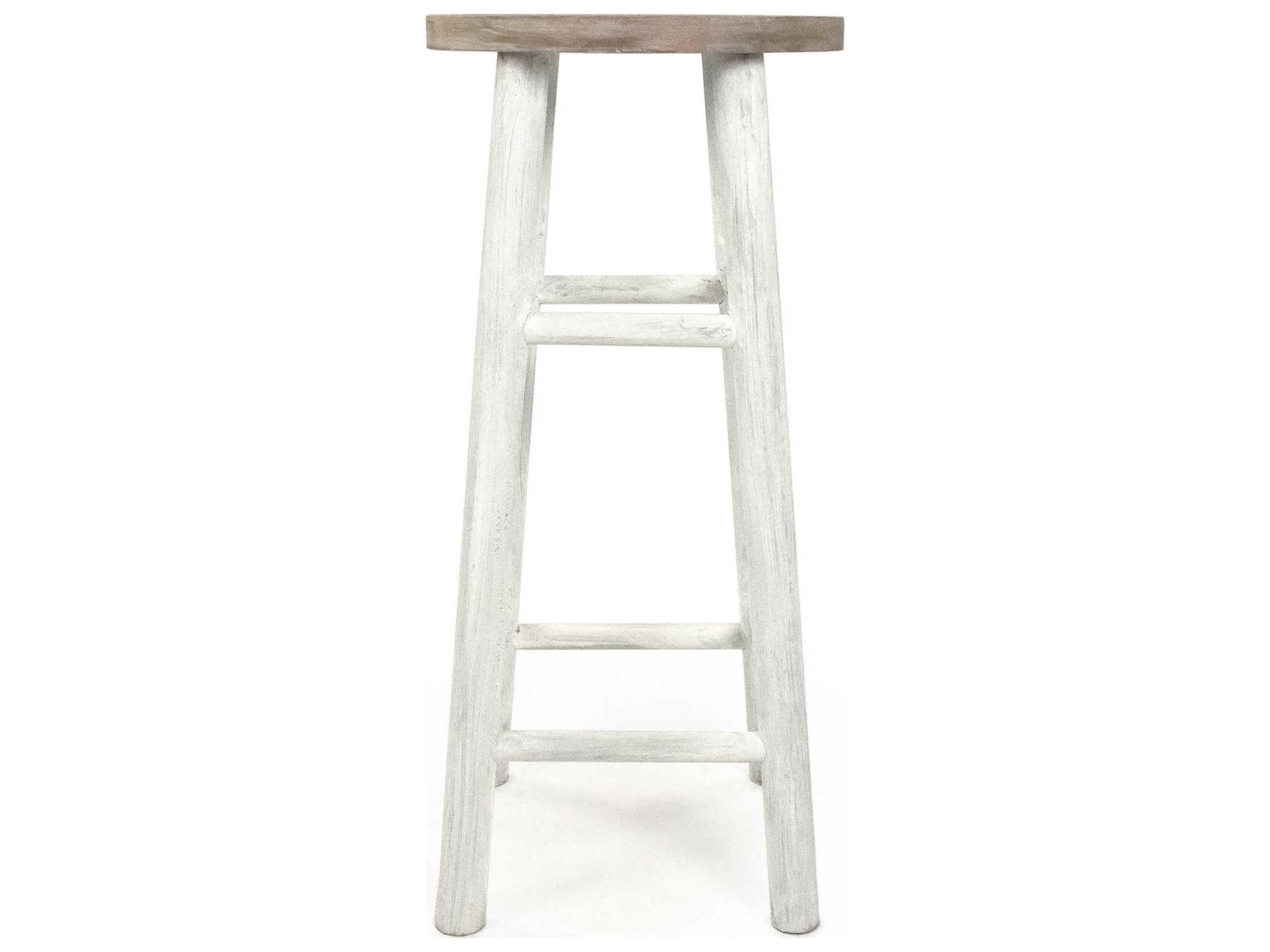 Zentique Parisienne Natural Wood Distressed White Bar Stool