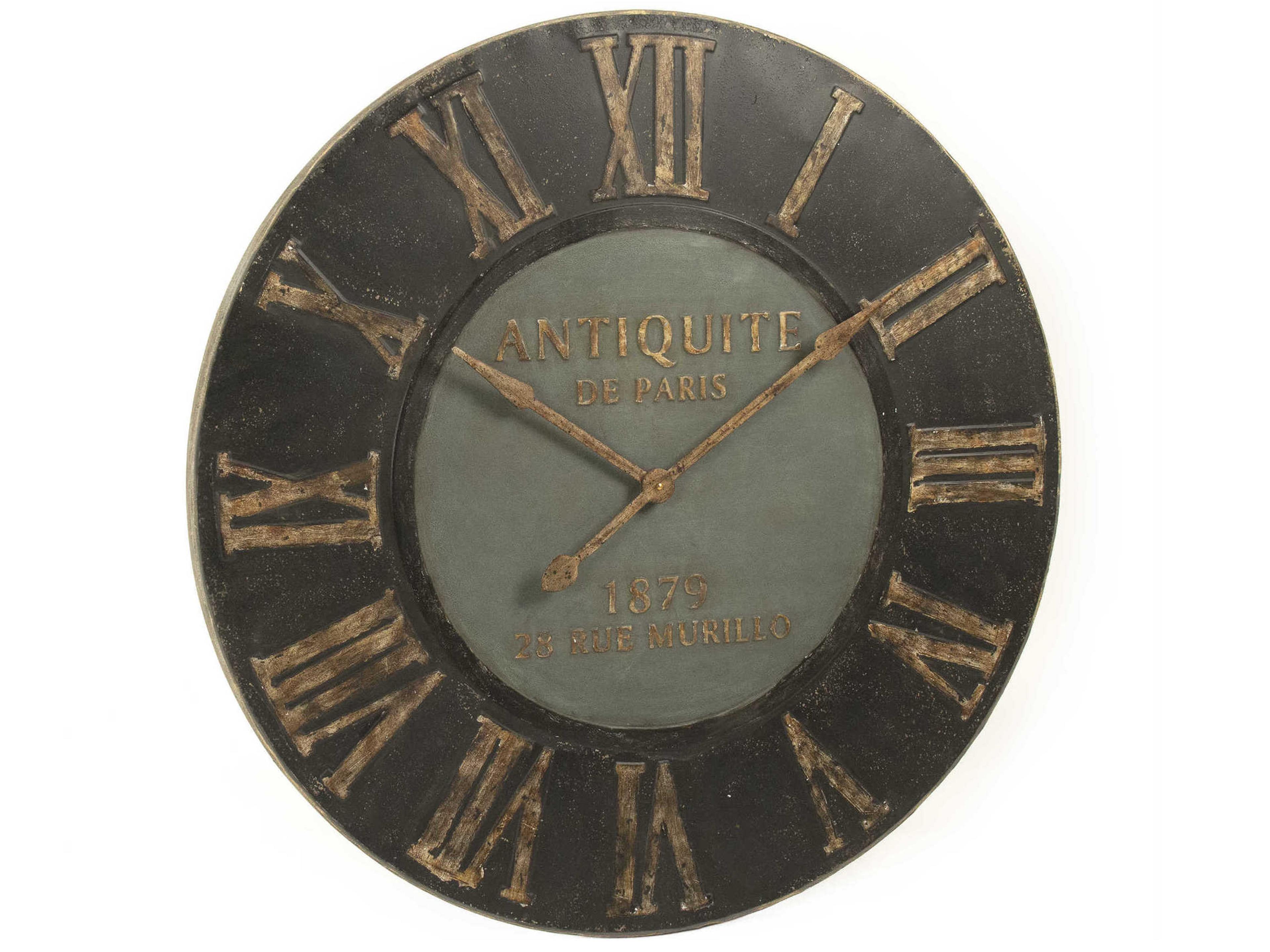 Zentique Distressed Dark Grey Wooden Frame Iron Clock