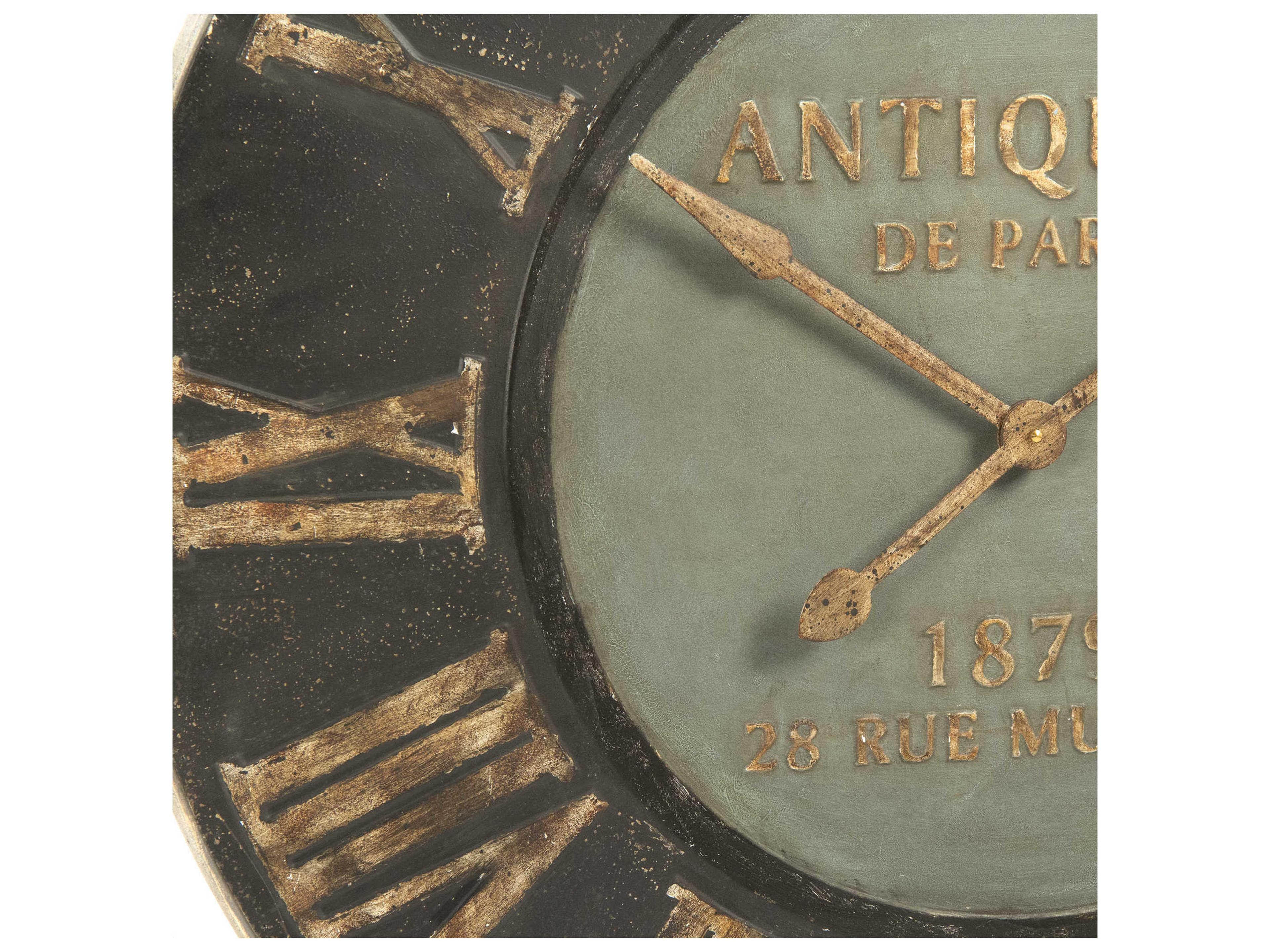 Zentique Distressed Dark Grey Wooden Frame Iron Clock