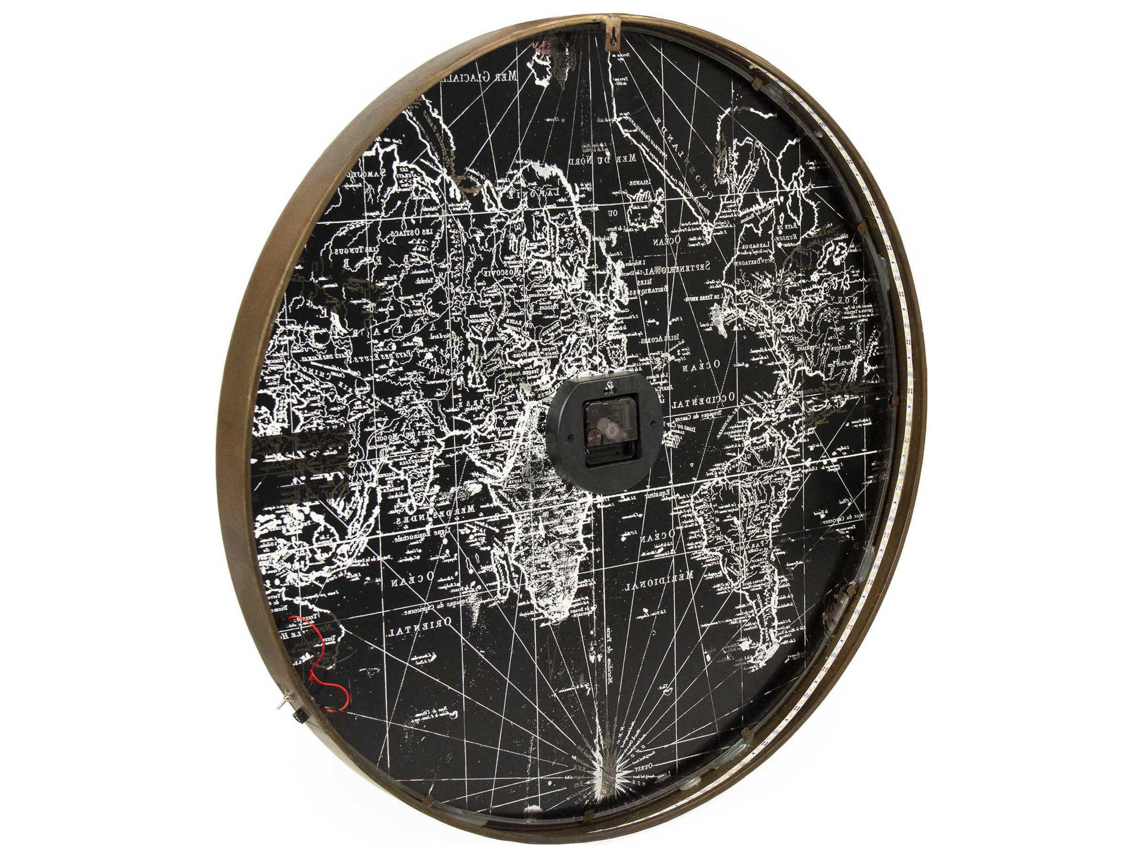 Zentique Distressed Brown Mirrored Iron Clock with LED Backlight